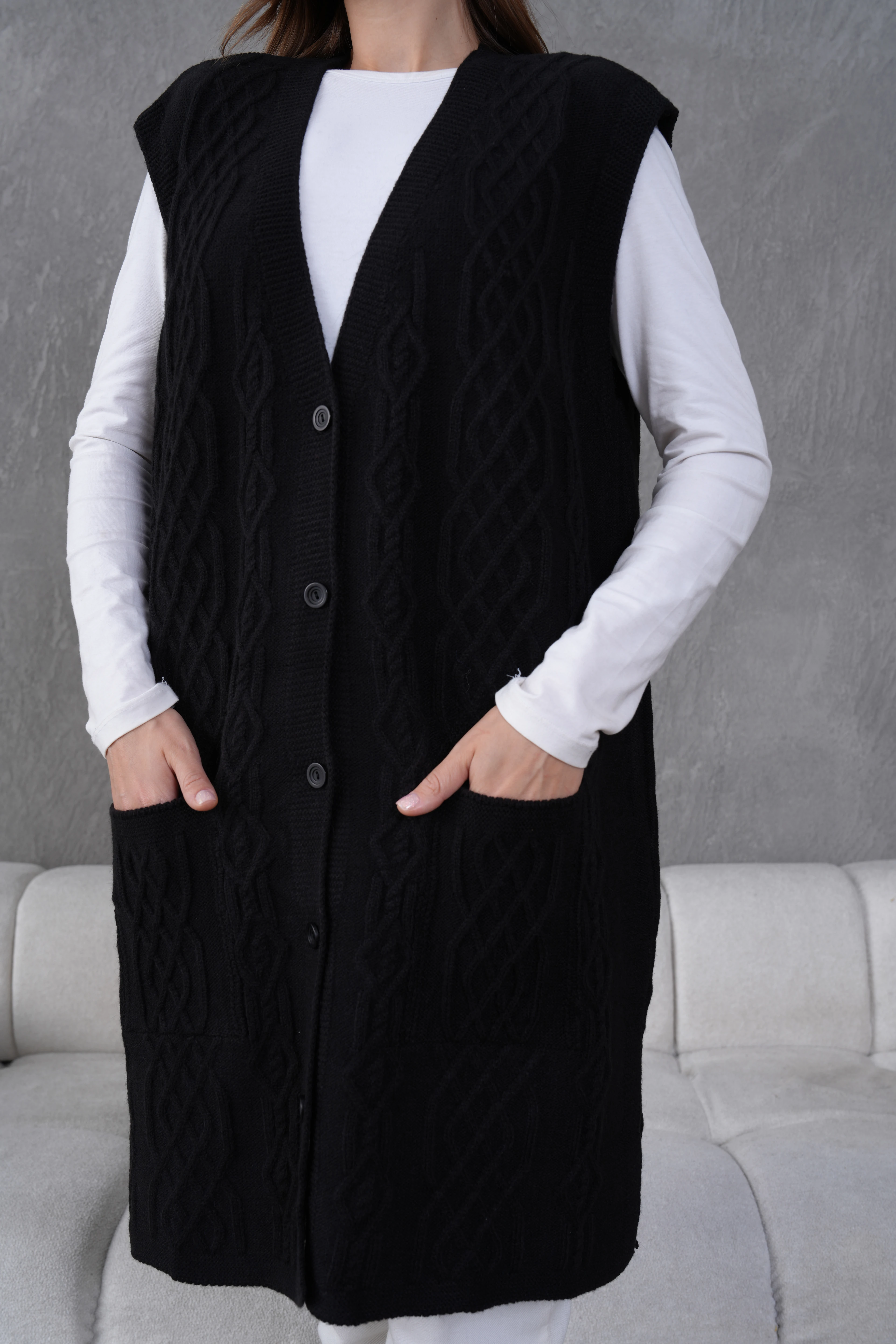 Triko Harttuş Uzun Yelek