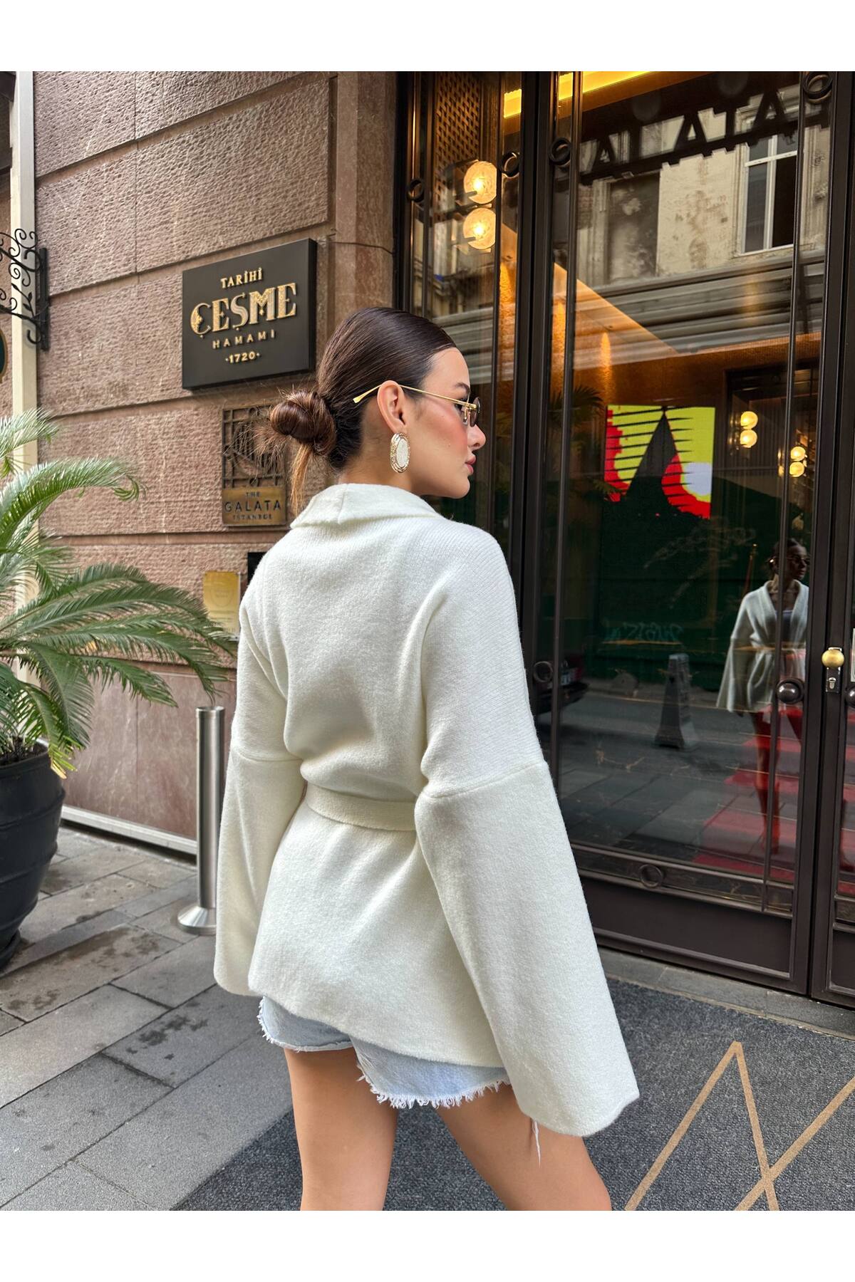 Kuşak Detaylı Yumoş Oversize Kadın Triko Hırka