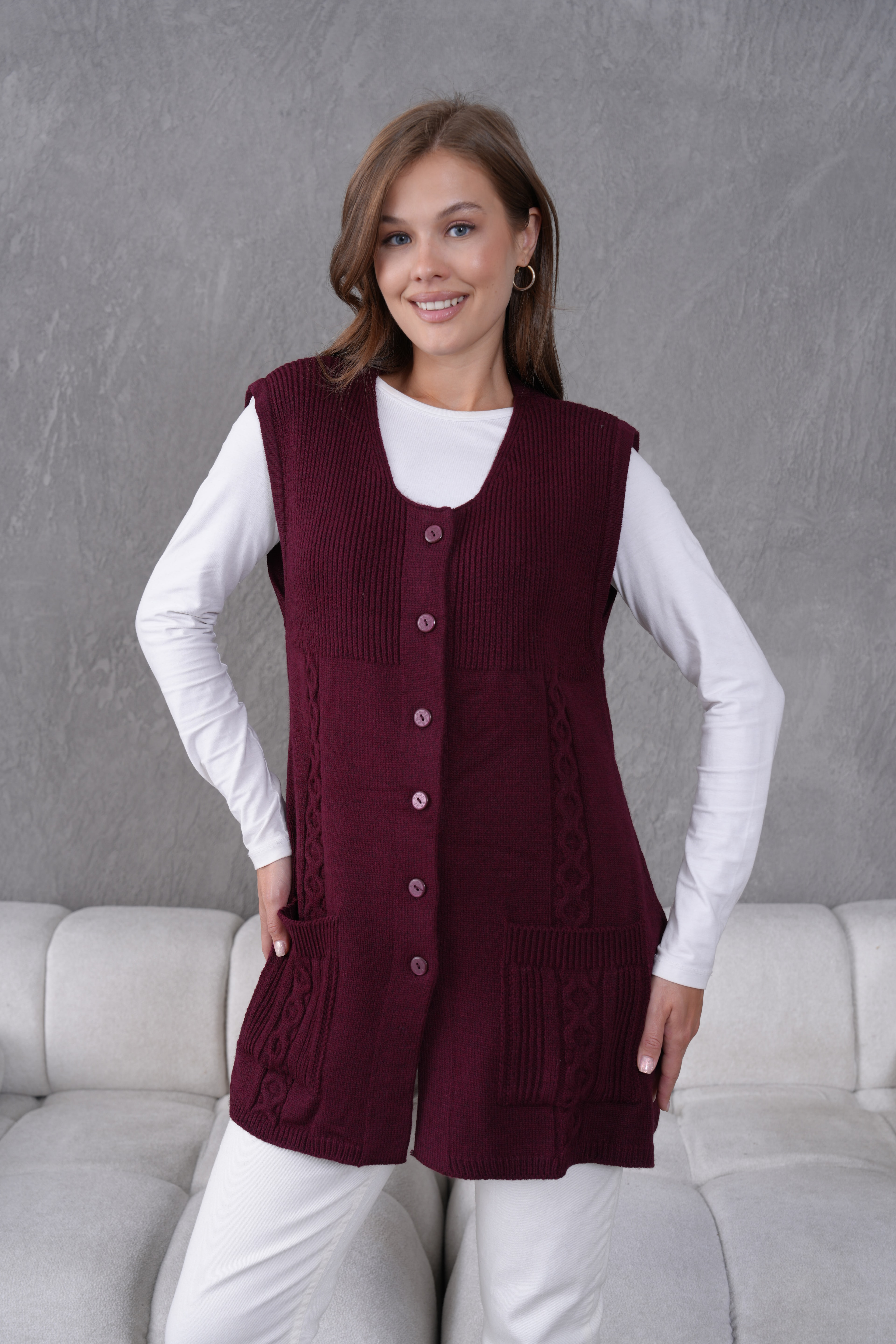 Triko Harttuş Yelek - bordo