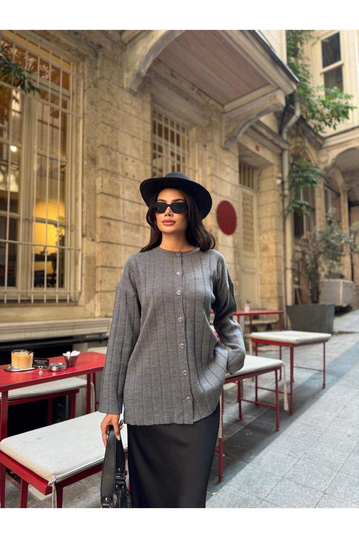 Fitilli Oversize Kadın Triko Hırka