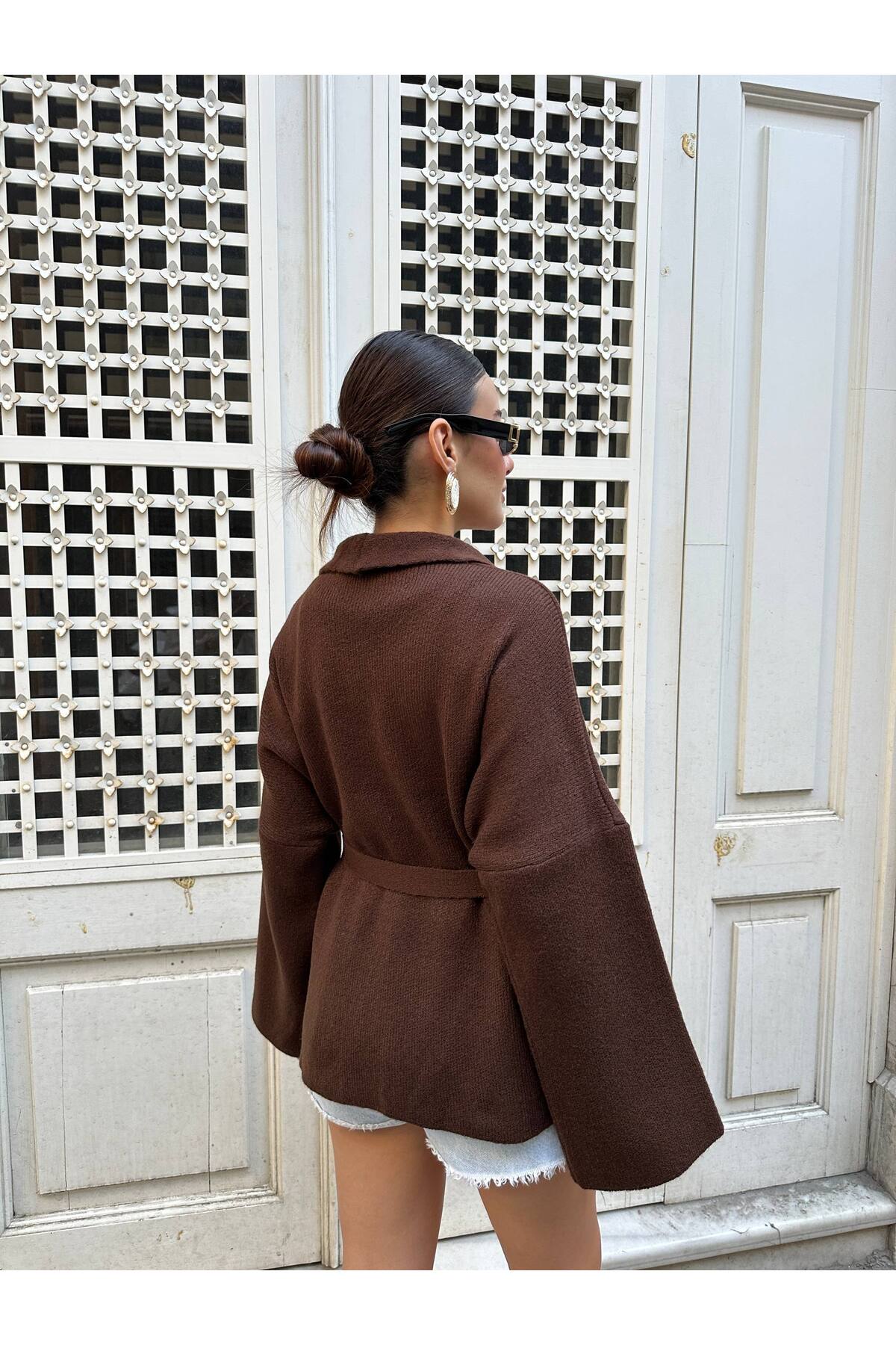 Kuşak Detaylı Yumoş Oversize Kadın Triko Hırka