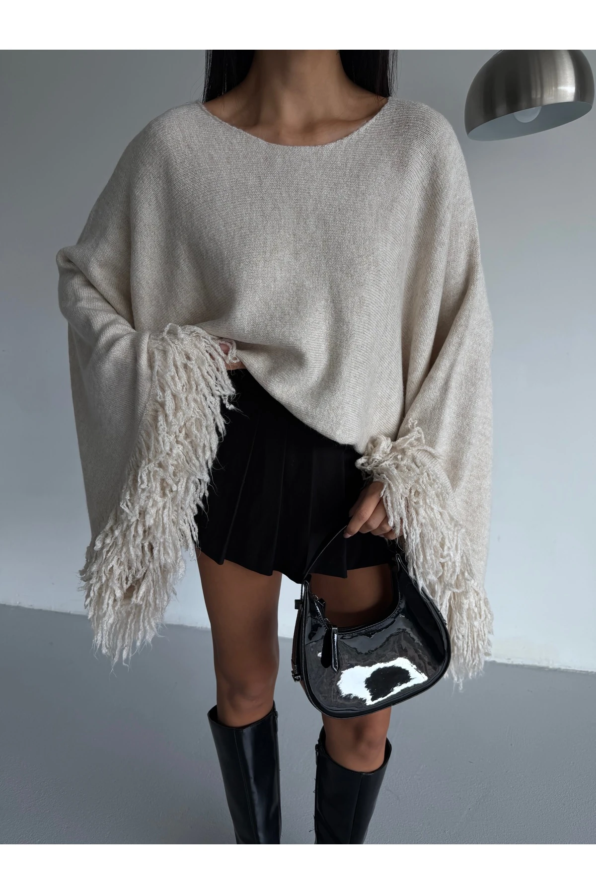 Kolu Püsküllü Crop Kadın Triko