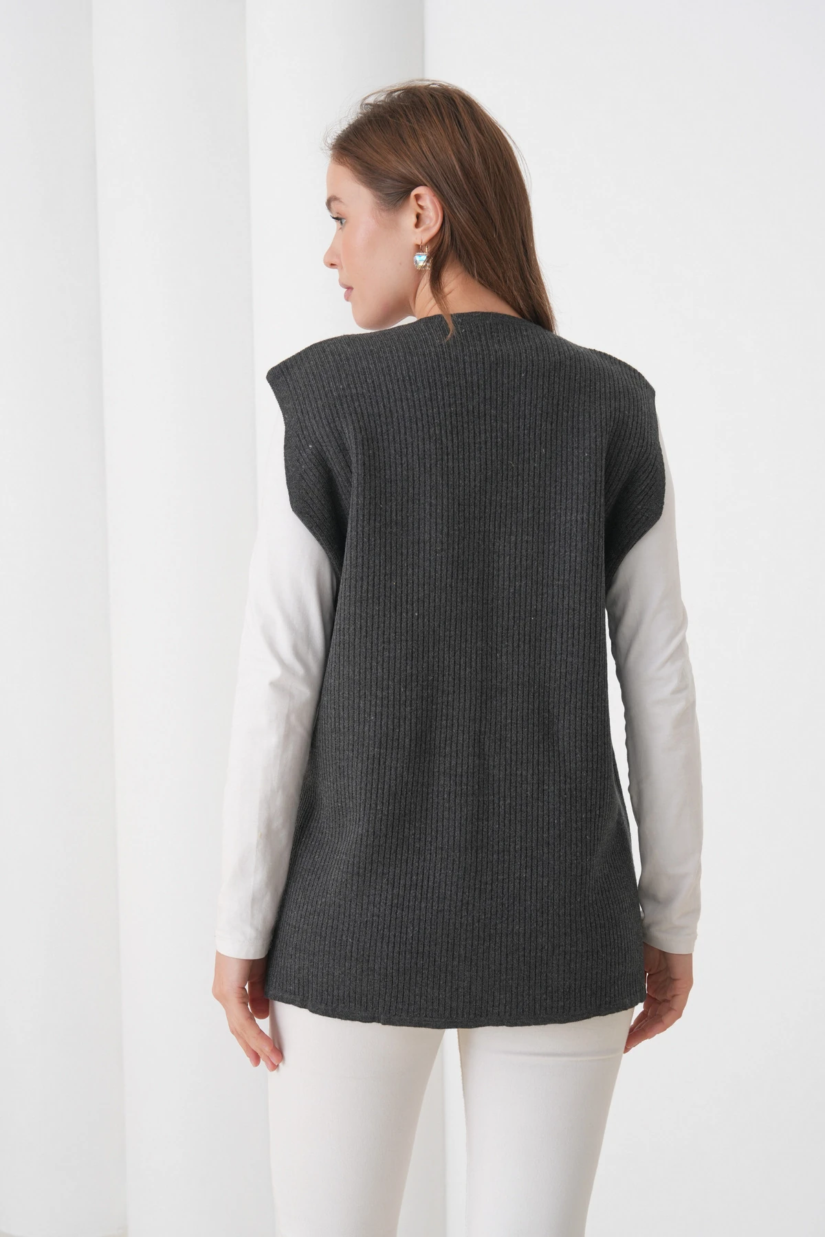 Anne Kadın Triko Fitilli Yün Yelek