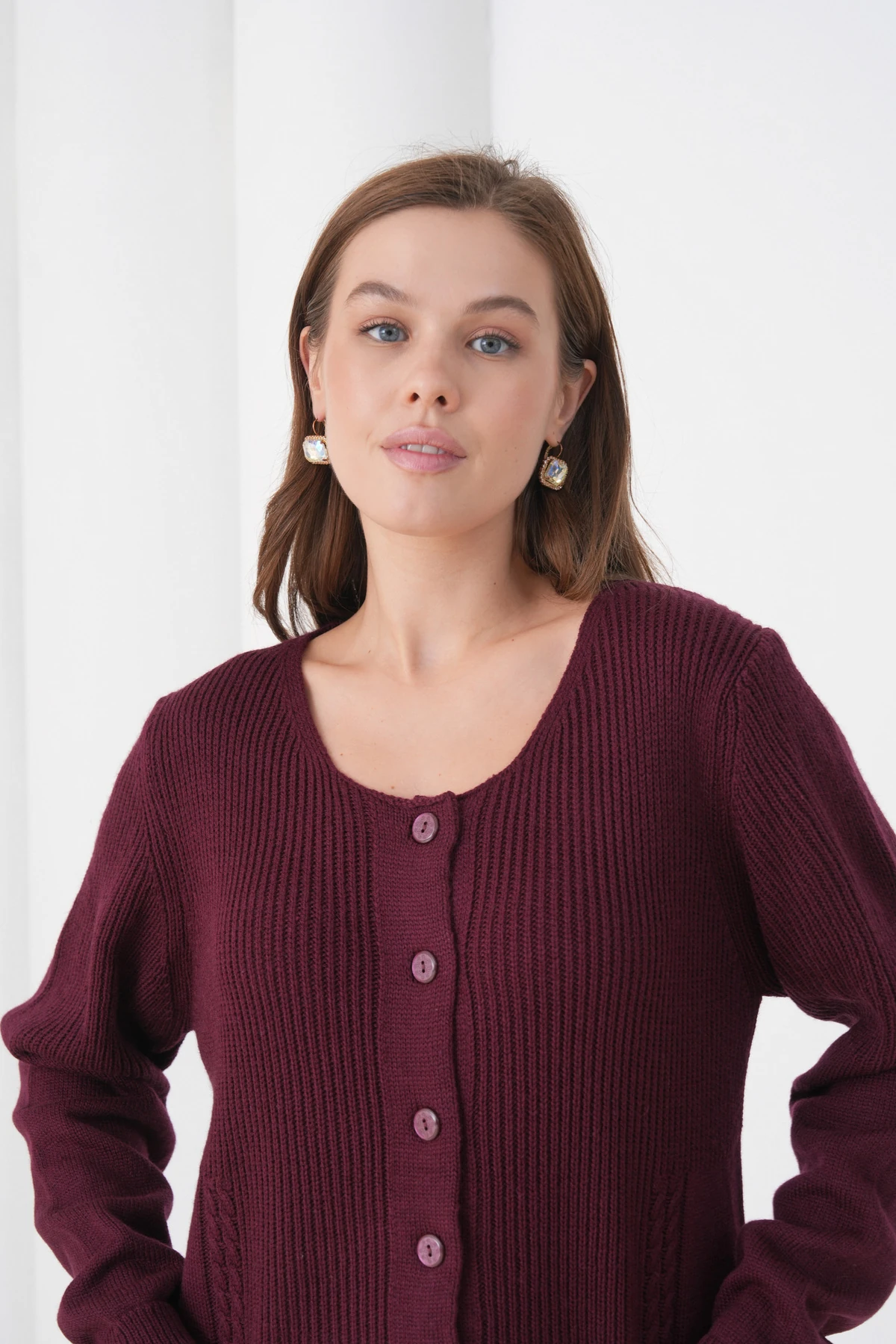 Kadın Anne Triko Cep detaylı Yün Hırka