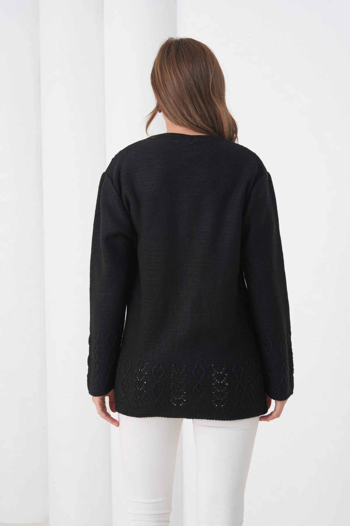 Anne Kadın Triko Cep detaylı Yün Hırka - siyah