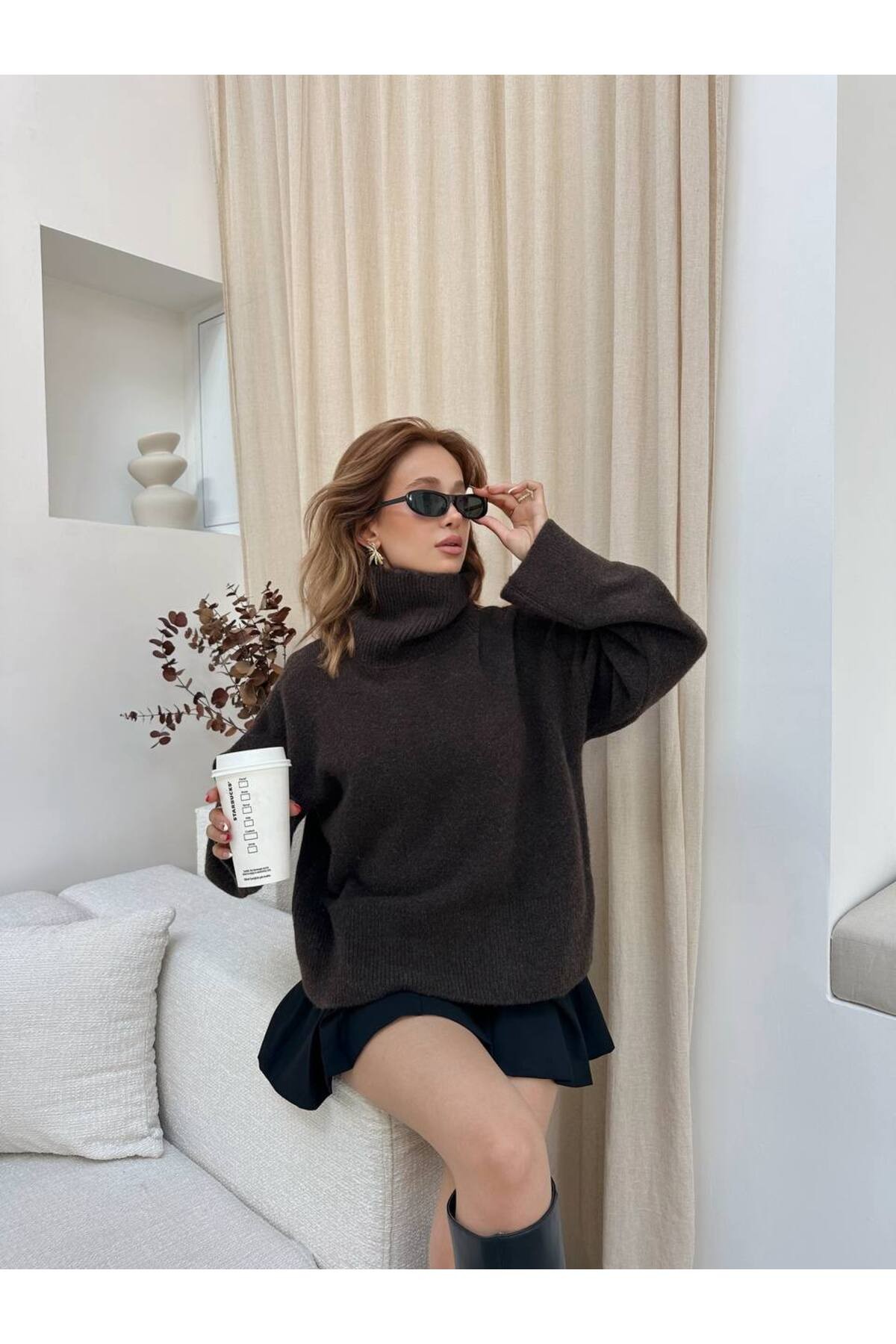 Boğazlı Yumoş Oversize Kadın Triko Kazak