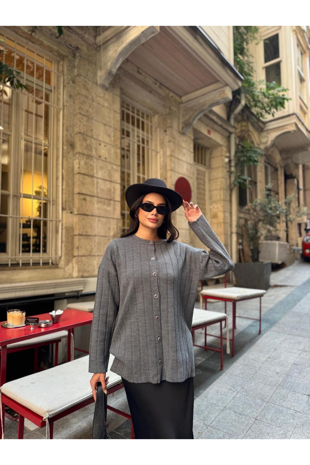 Fitilli Oversize Kadın Triko Hırka