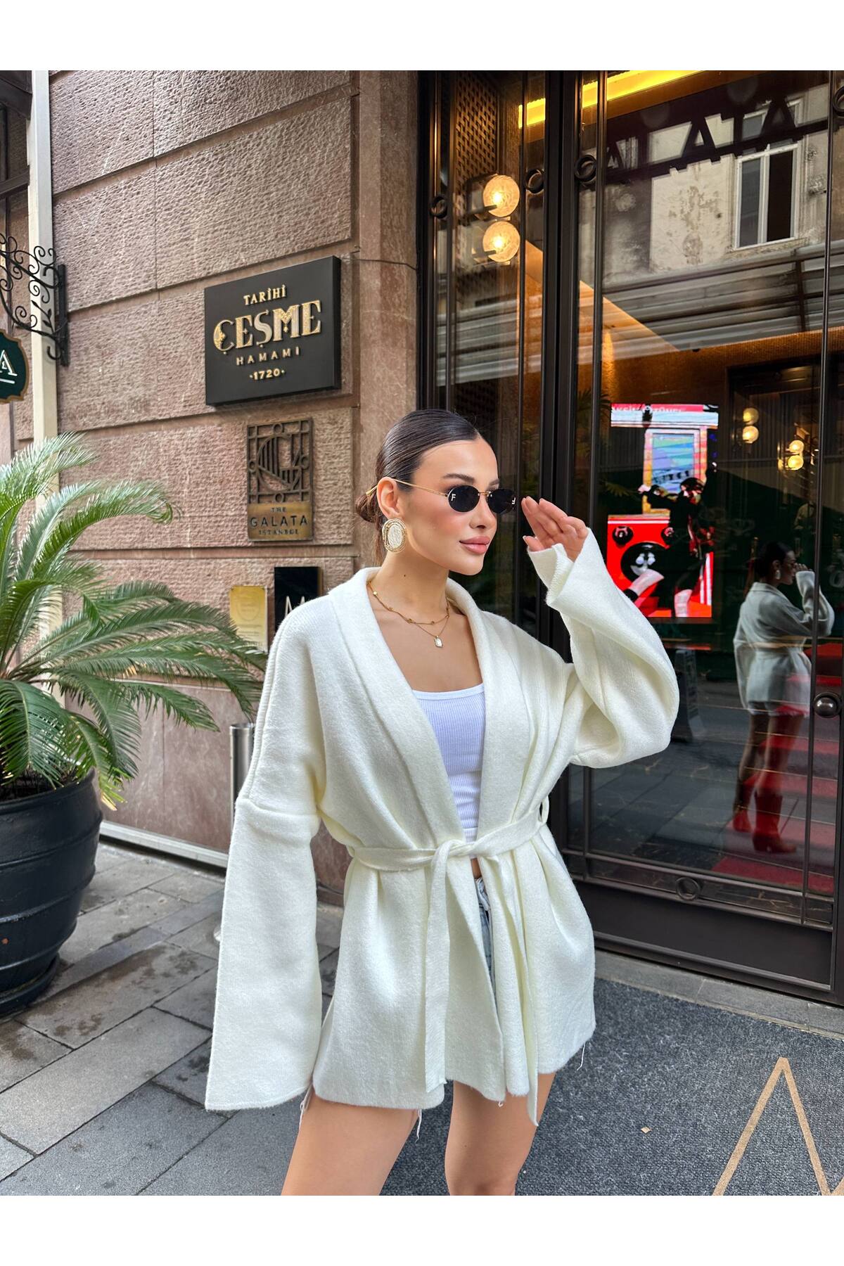Kuşak Detaylı Yumoş Oversize Kadın Triko Hırka