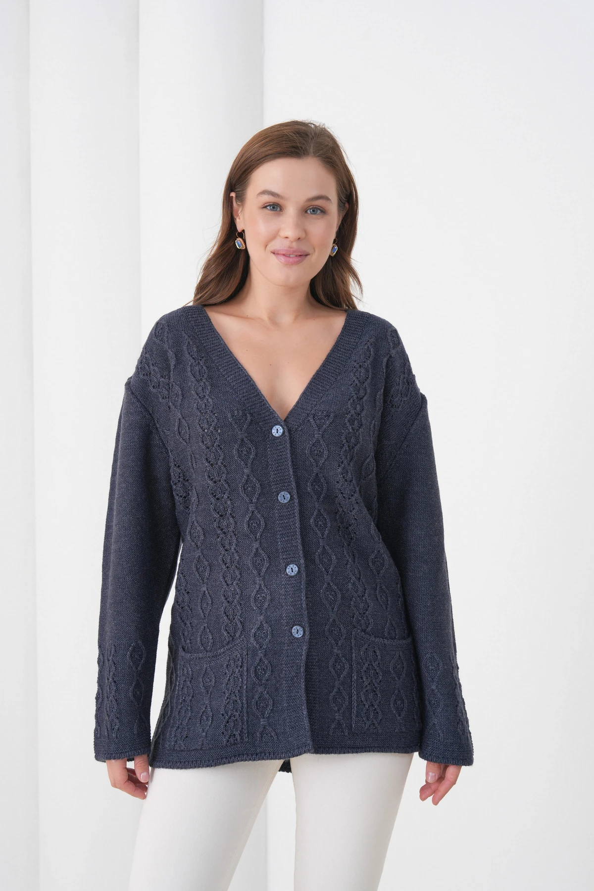 Anne Kadın Triko Cep detaylı Yün Hırka - lacivert