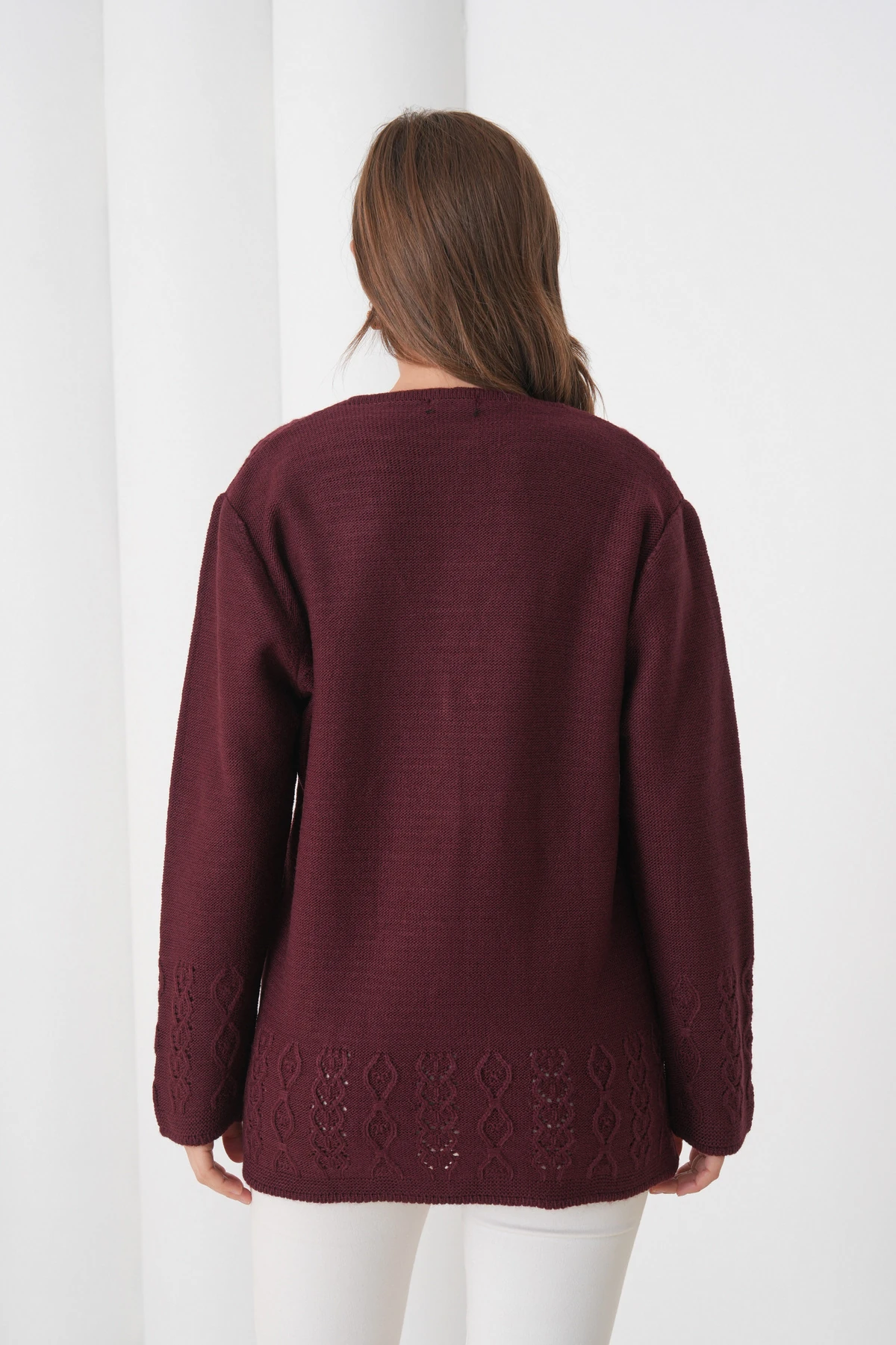 Anne Kadın Triko Cep detaylı Yün Hırka - bordo