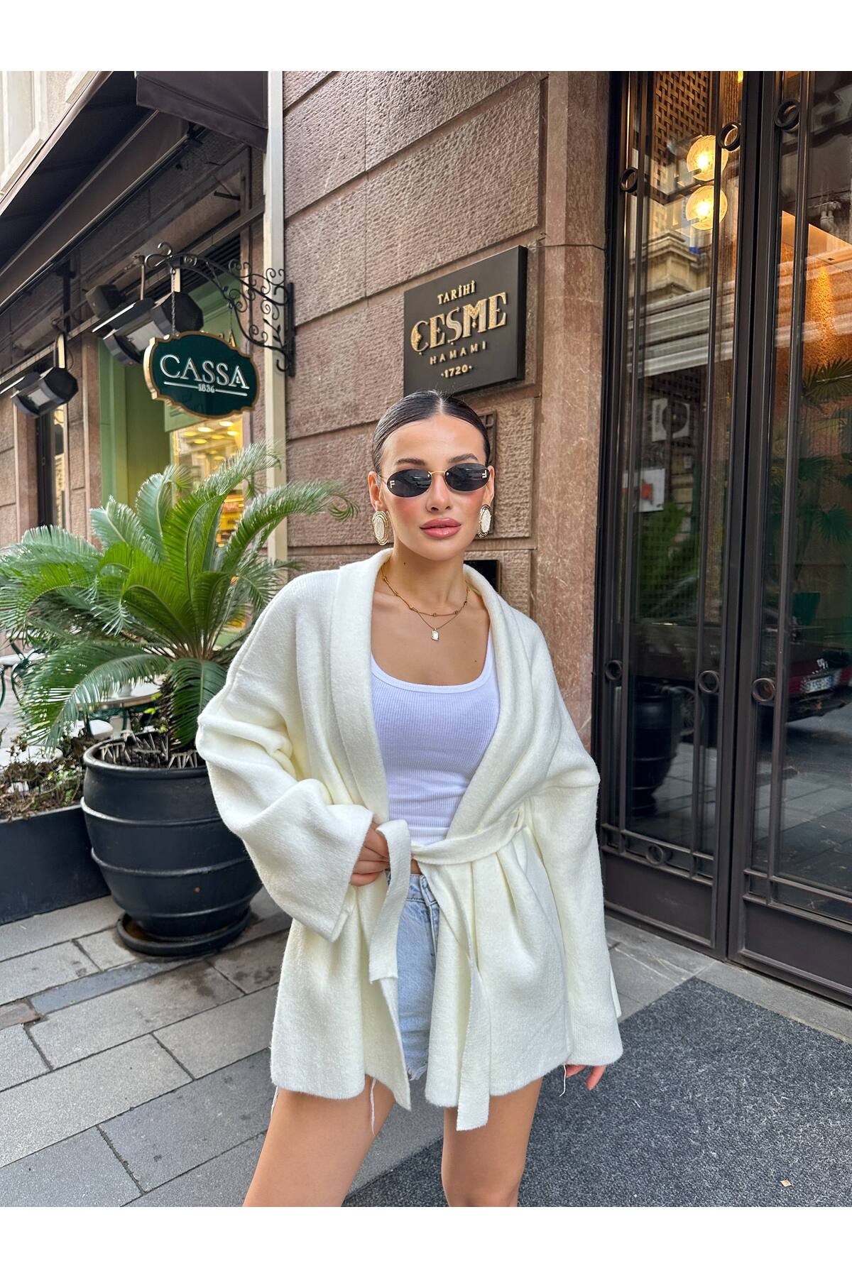 Kuşak Detaylı Yumoş Oversize Kadın Triko Hırka