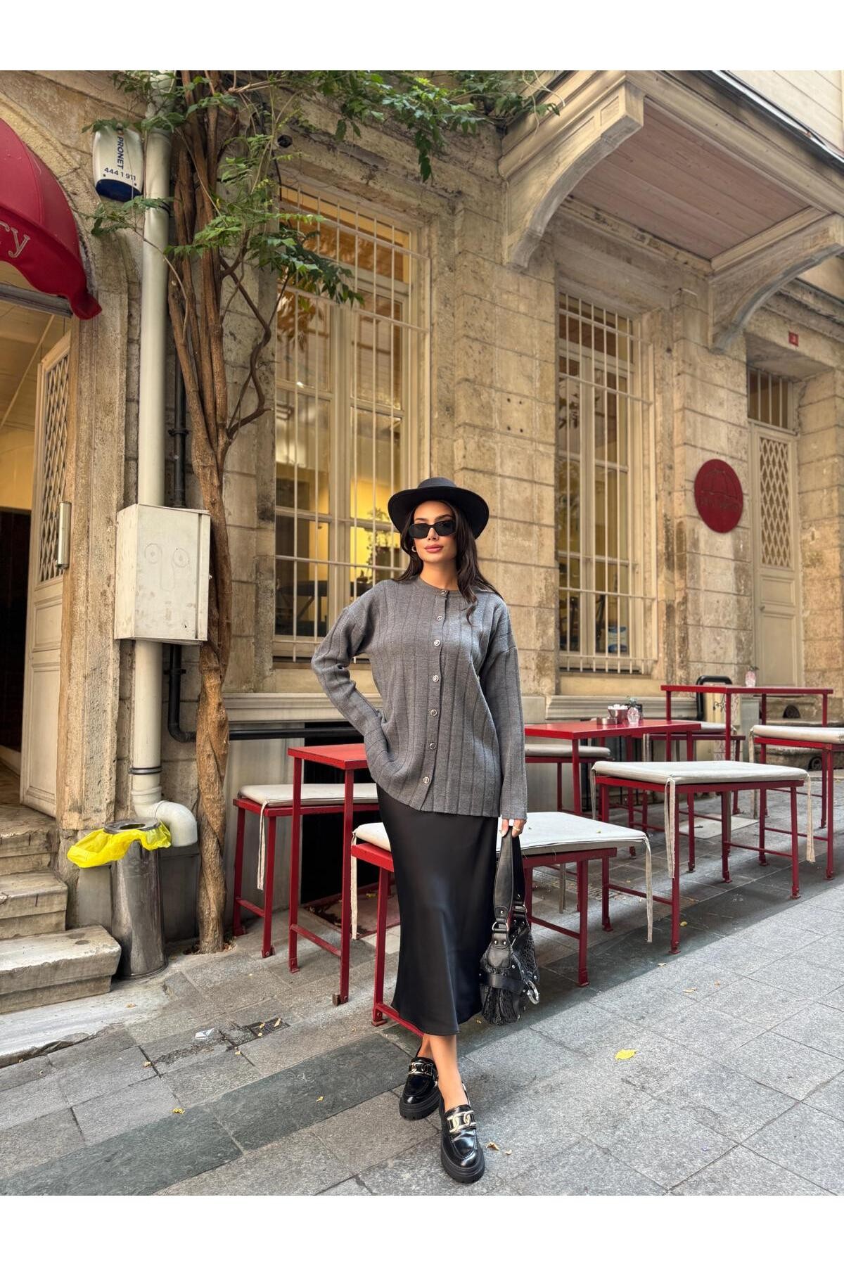 Fitilli Oversize Kadın Triko Hırka
