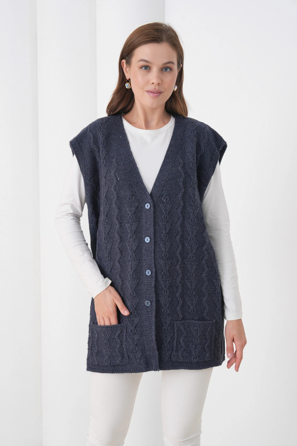 Anne Kadın Triko Büyük Beden Yün Yelek