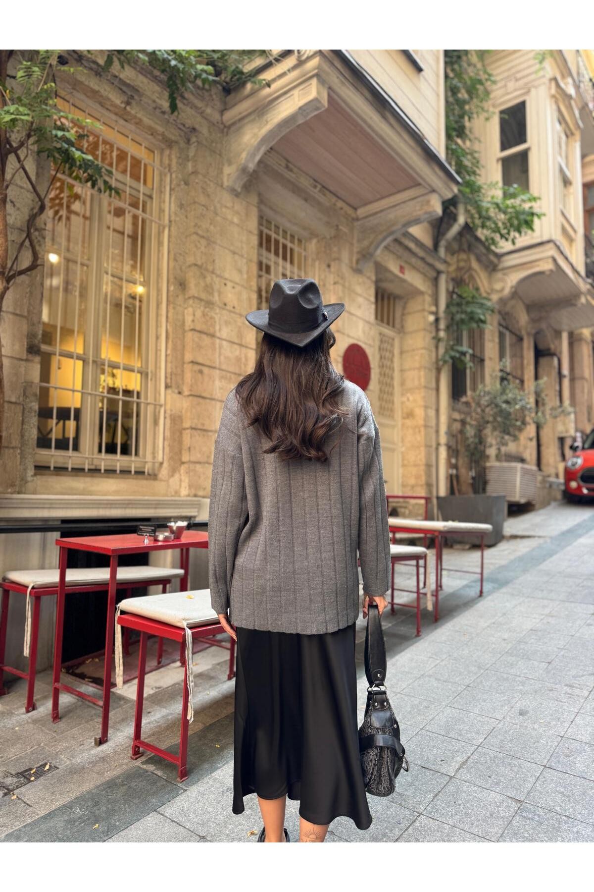Fitilli Oversize Kadın Triko Hırka