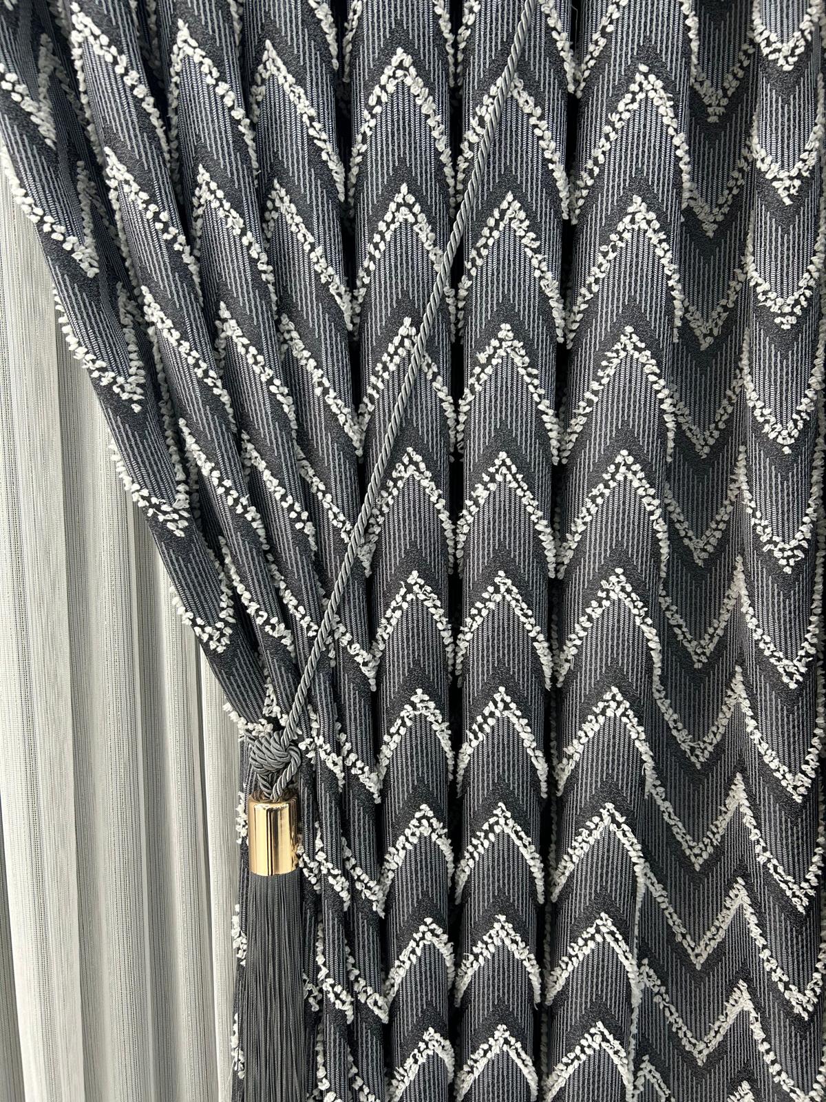 Gri Püsküllü Fon Perde İki Kanat Püsküllü Aksesuar Hariç