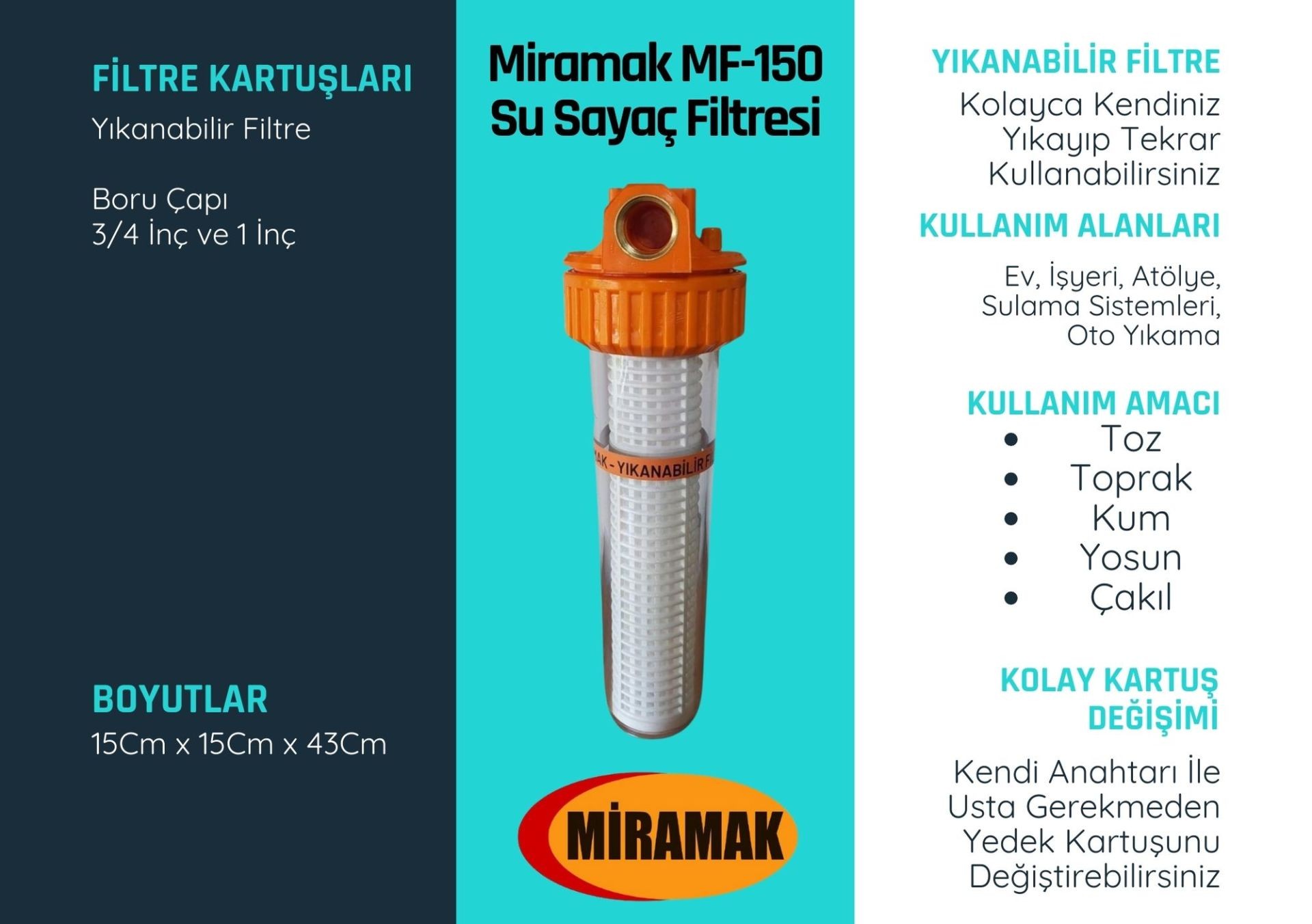 MF-150 Yıkanabilir Su Filtresi 1 İnç