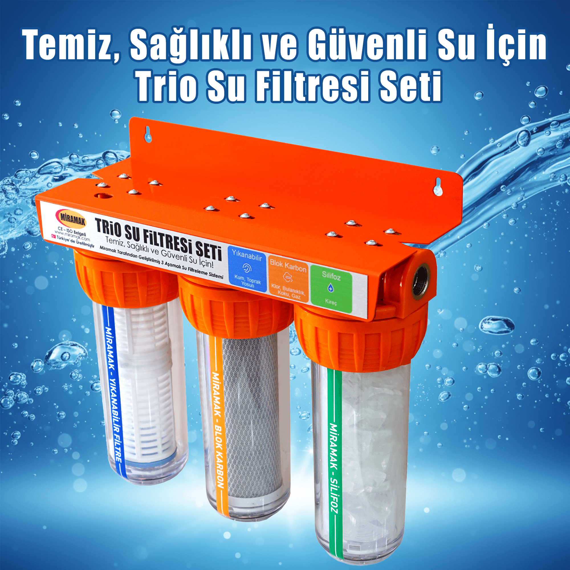Trio 3'lü Daire Girişi Su Filtresi (Metal Şaseli)