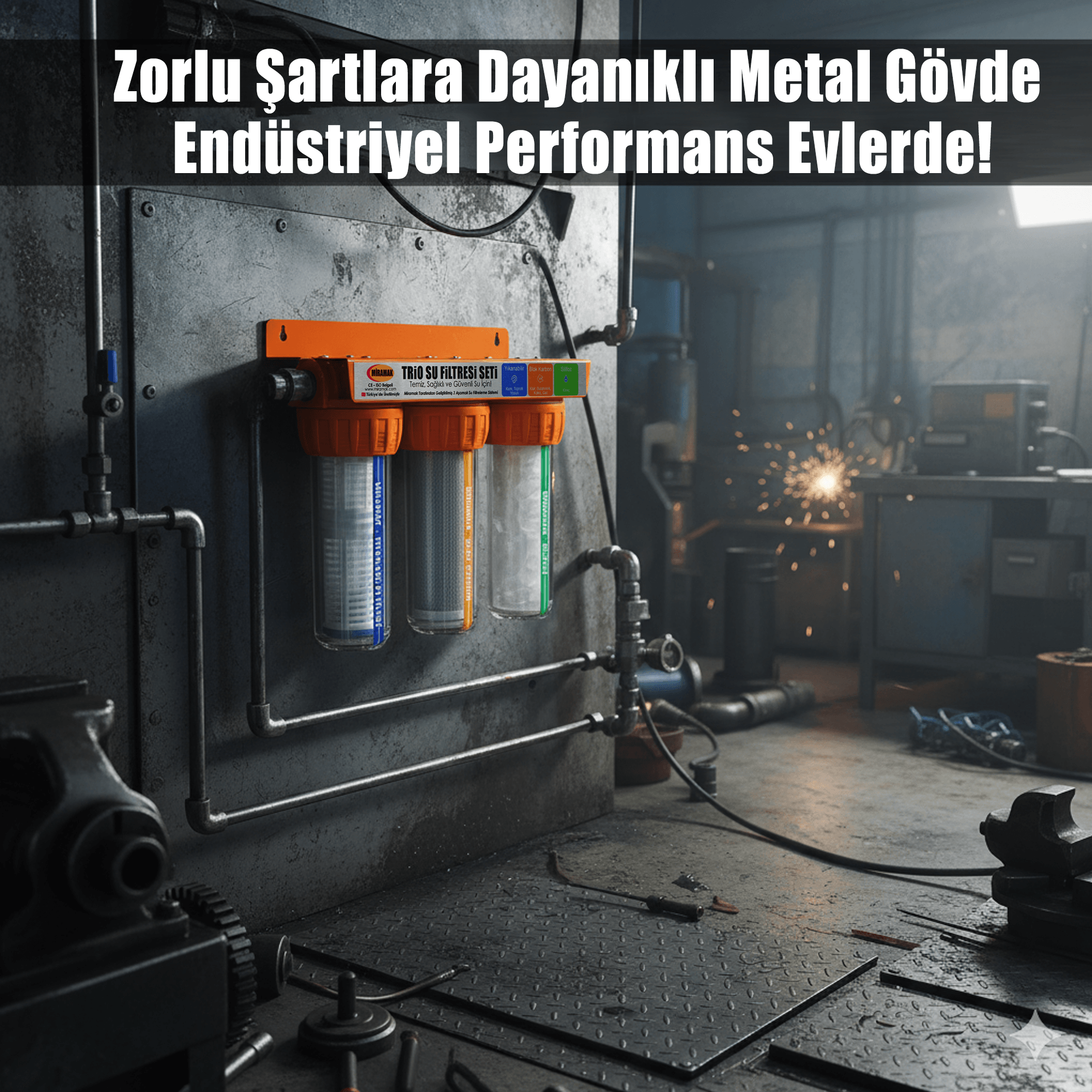 Trio 3'lü Daire Girişi Su Filtresi (Metal Şaseli)