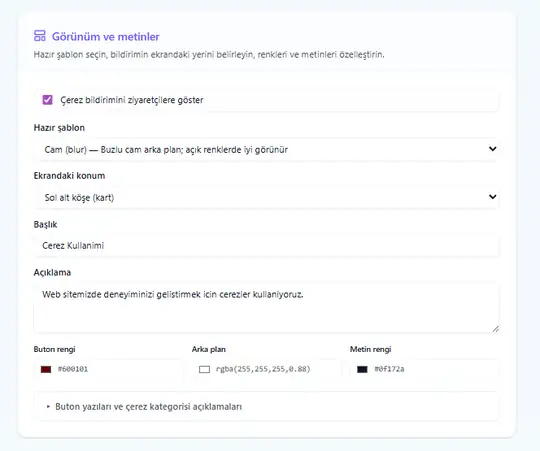serpinGO KVKK Uyumlu Çerez Yönetimi ekran görüntüsü 1