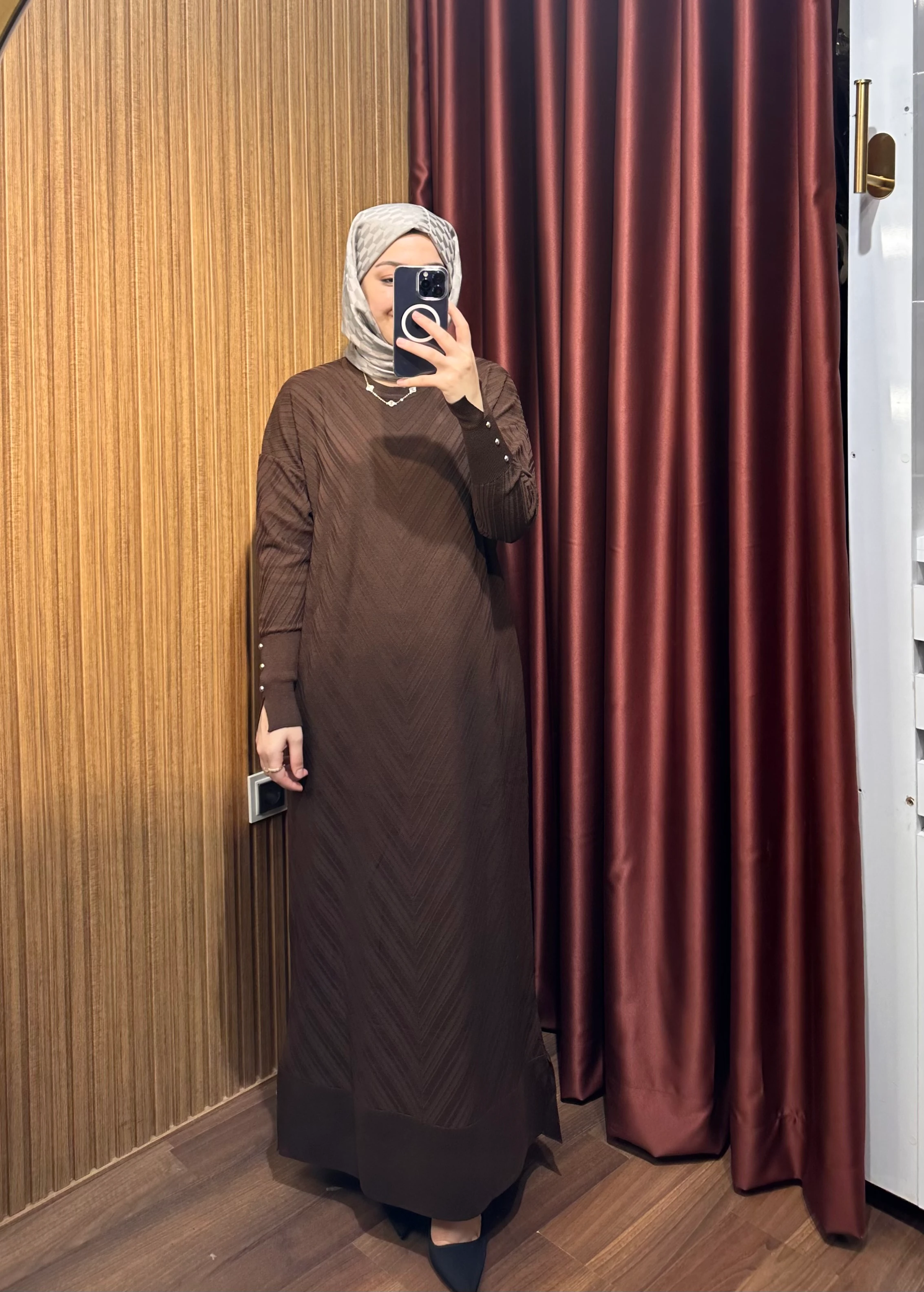 Balıksırtı Elbise - Kahve