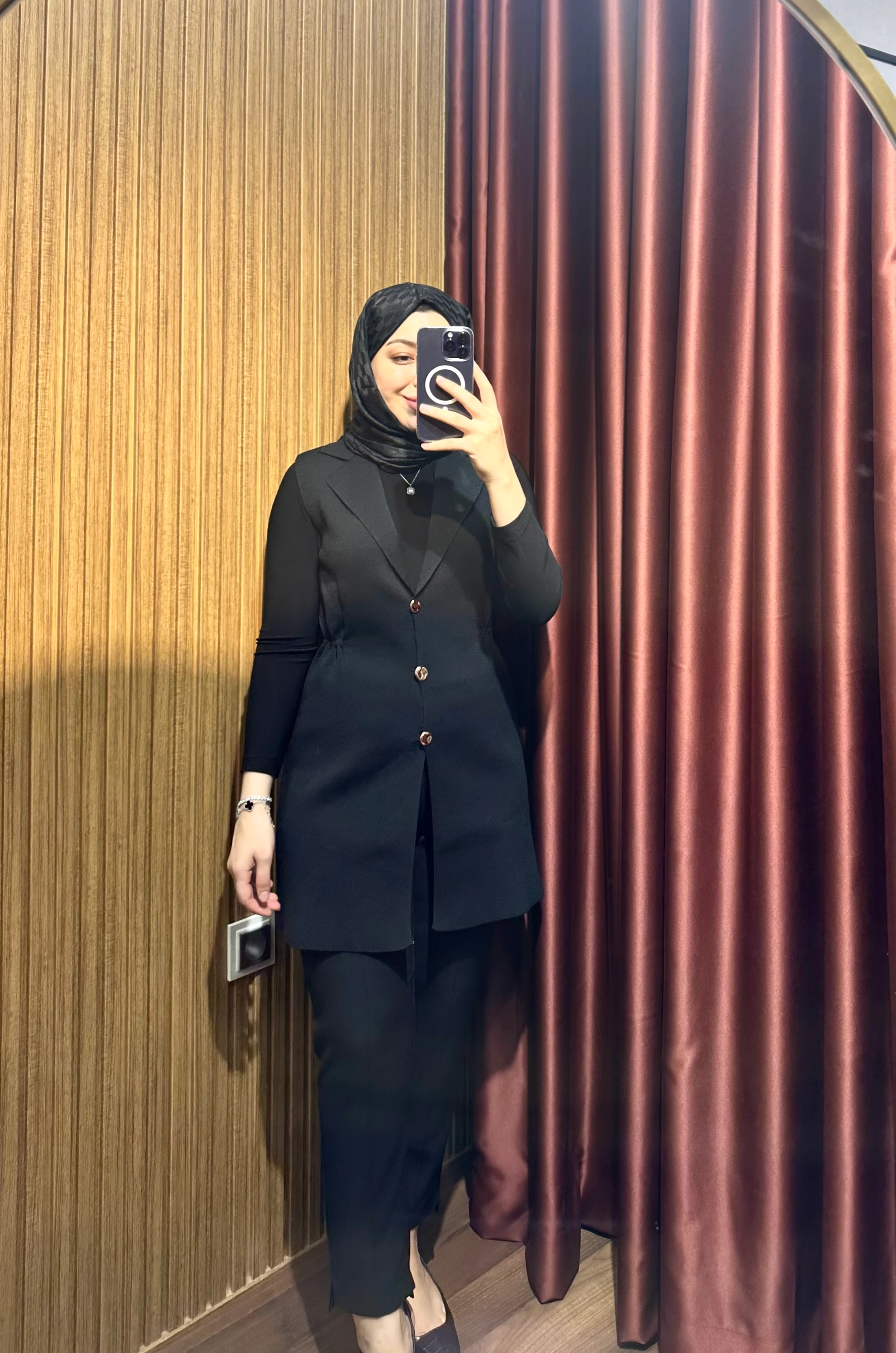 Merserize Uzun Yelek - Siyah