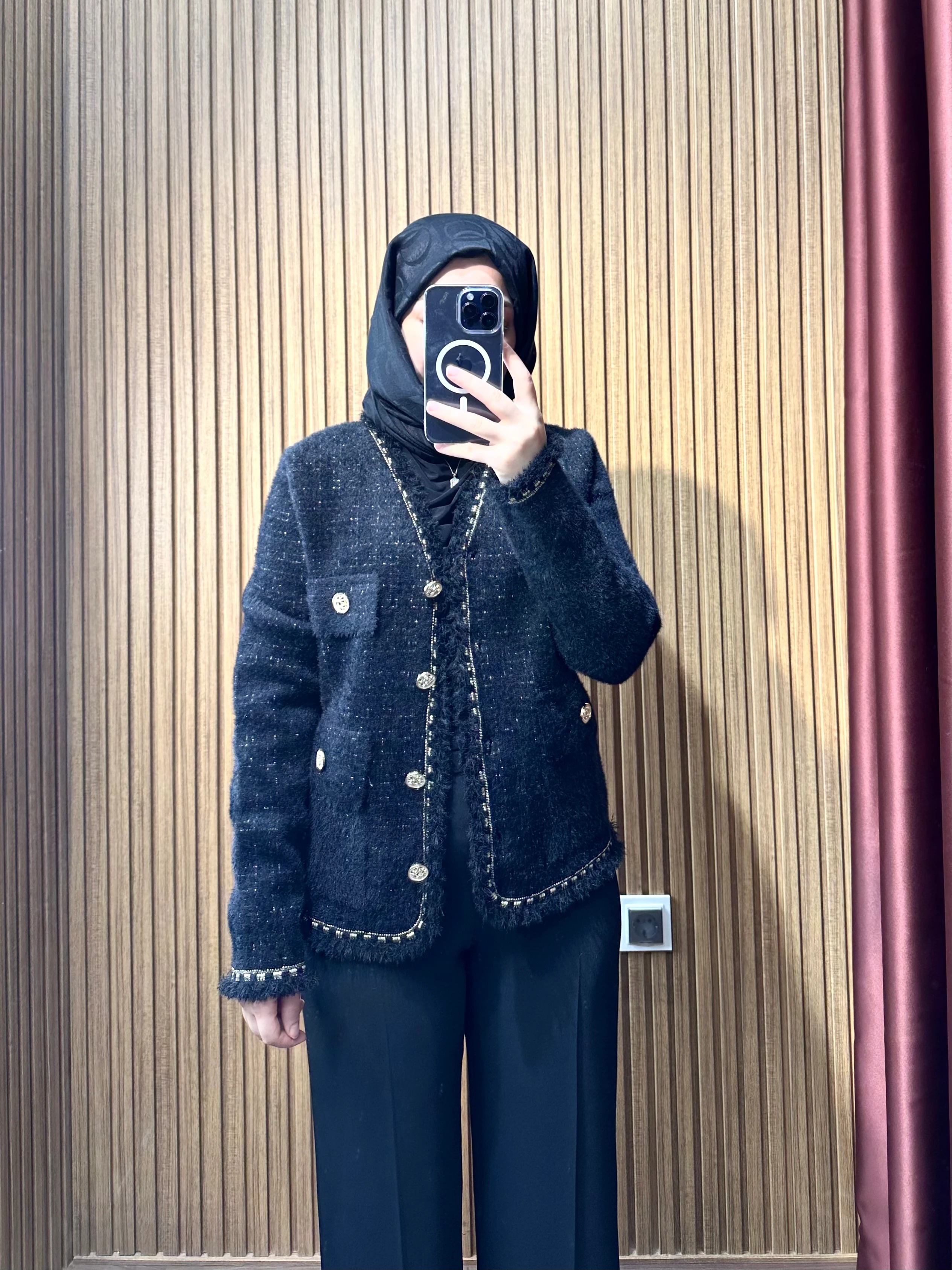 Angora Simli Hırka - Siyah