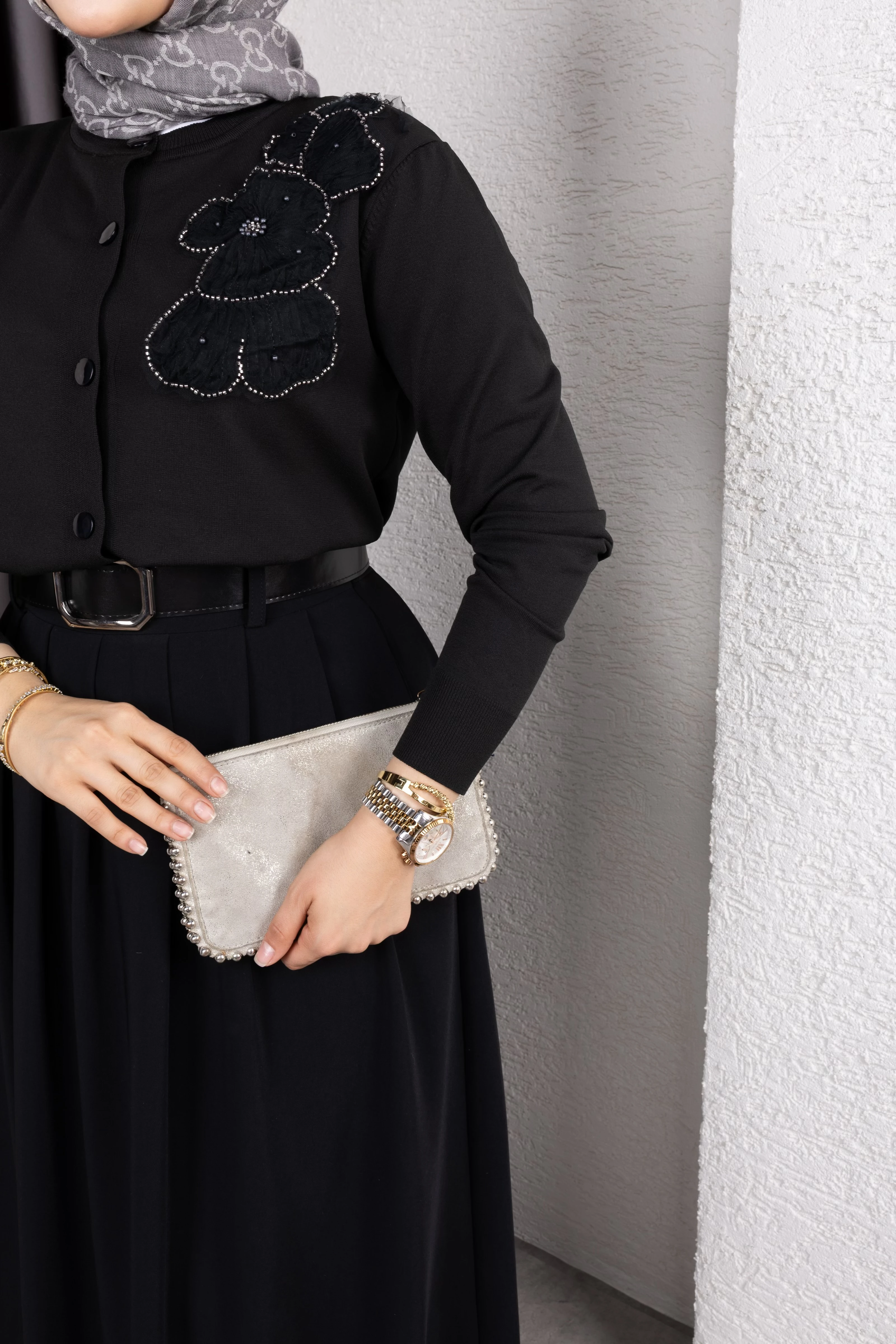 İşlemeli Merserize Hırka