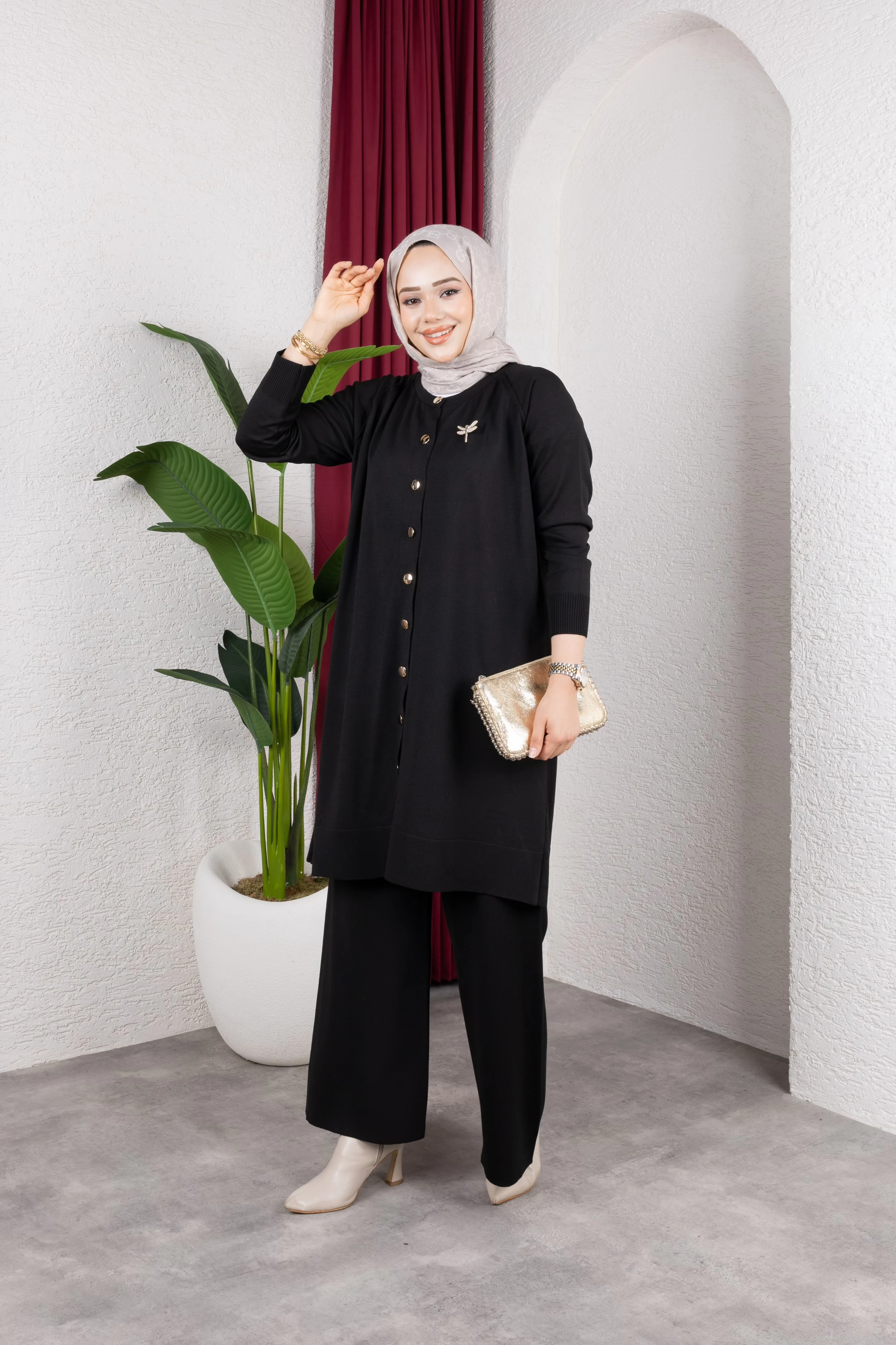 Meri Merserize Triko Takım - Siyah