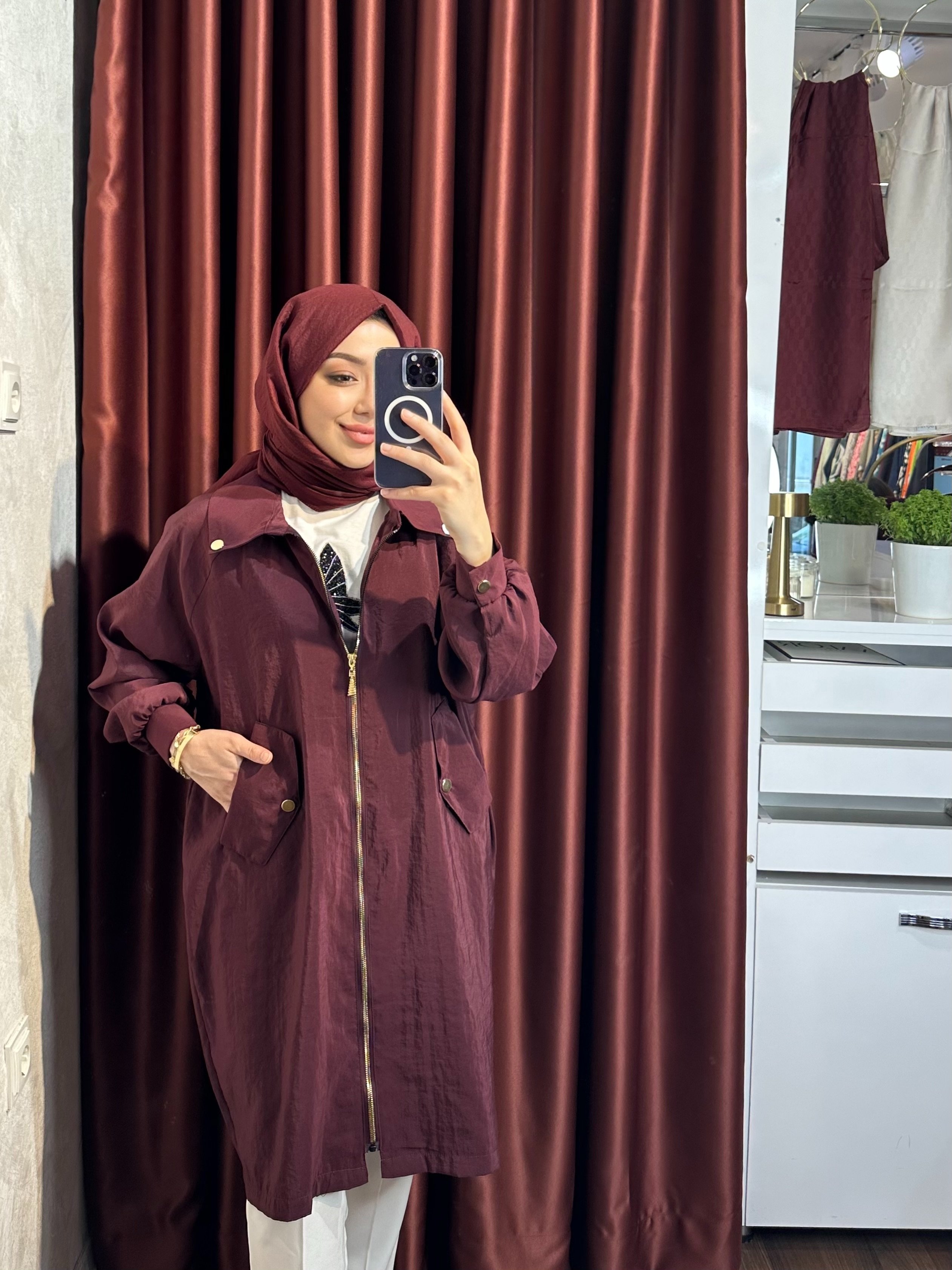 Fermuarlı Tensel Kap - Bordo
