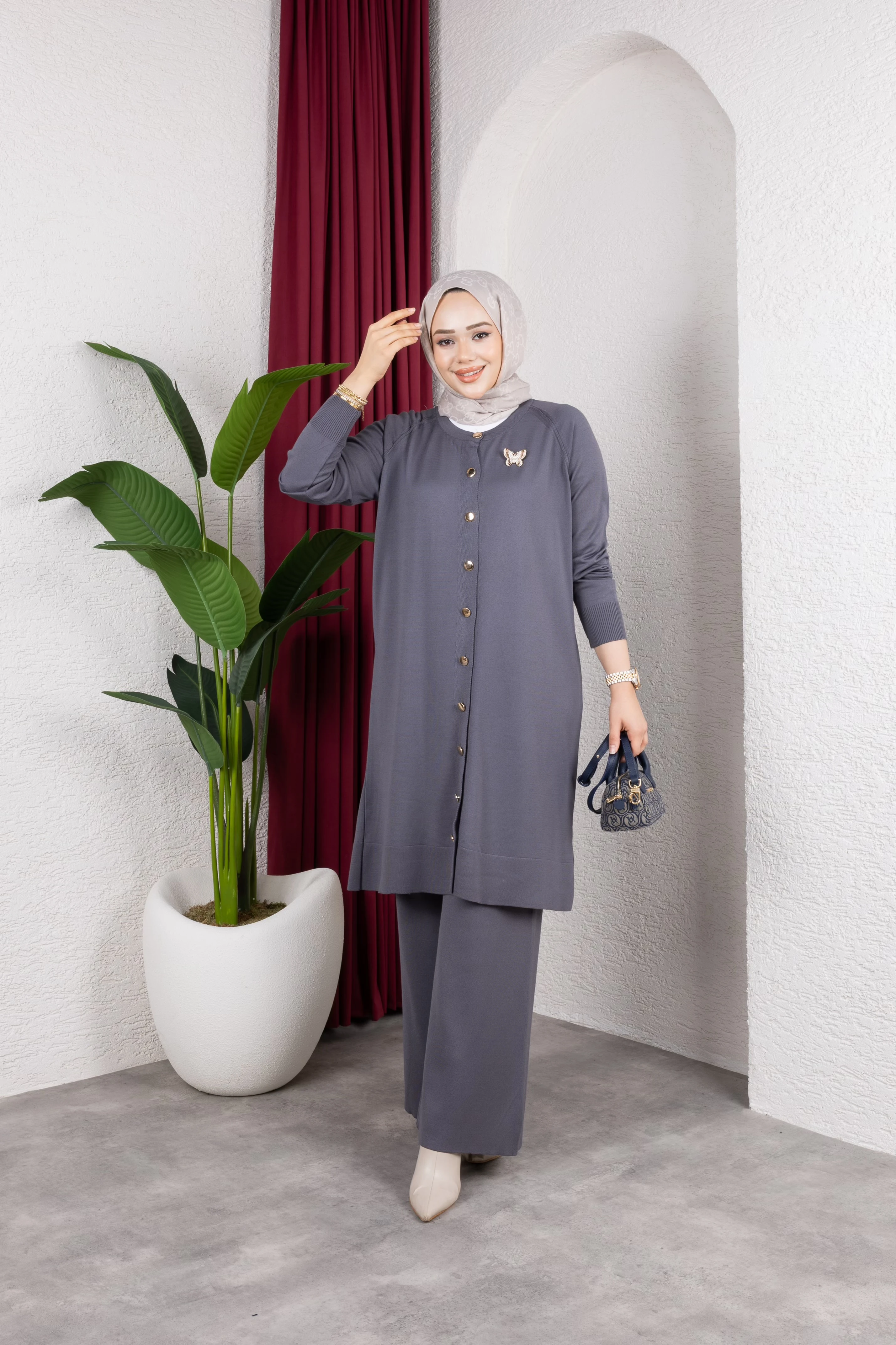 Meri Merserize Triko Takım - Gri