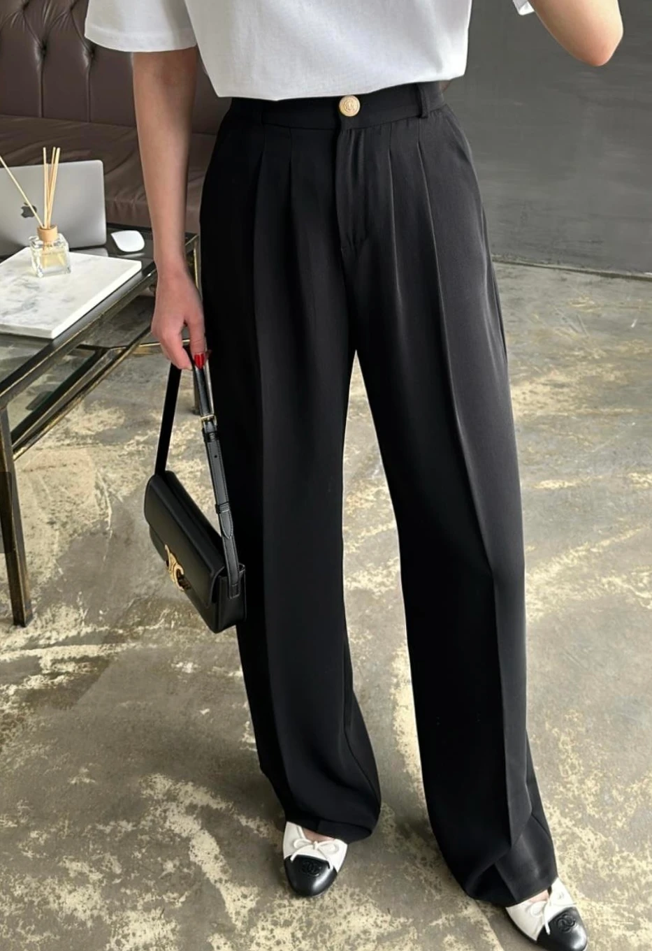 Arkası Lastikli Premium Palazzo Pantolon - Siyah