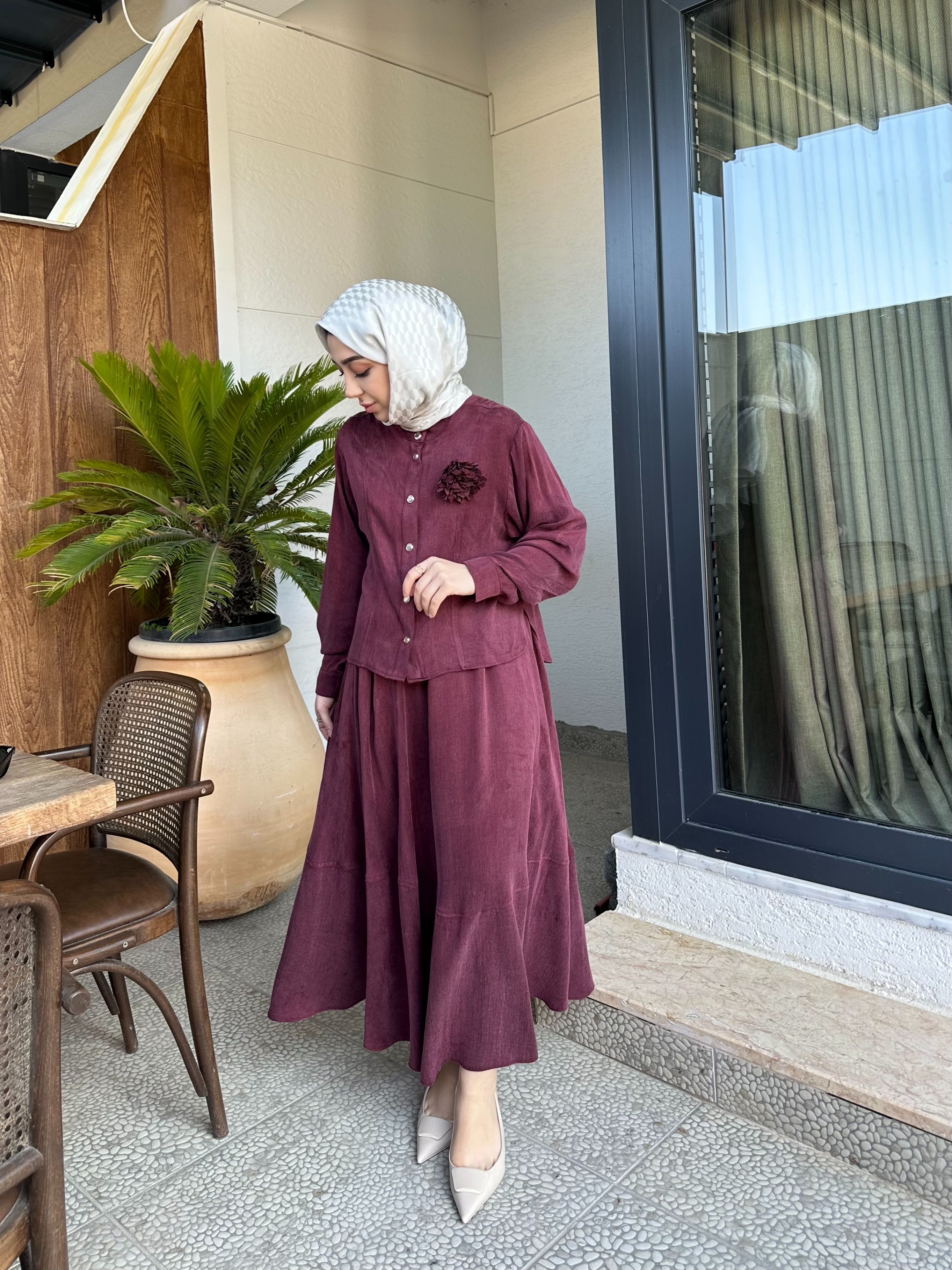 İpek Qupra Etek Takım - BORDO