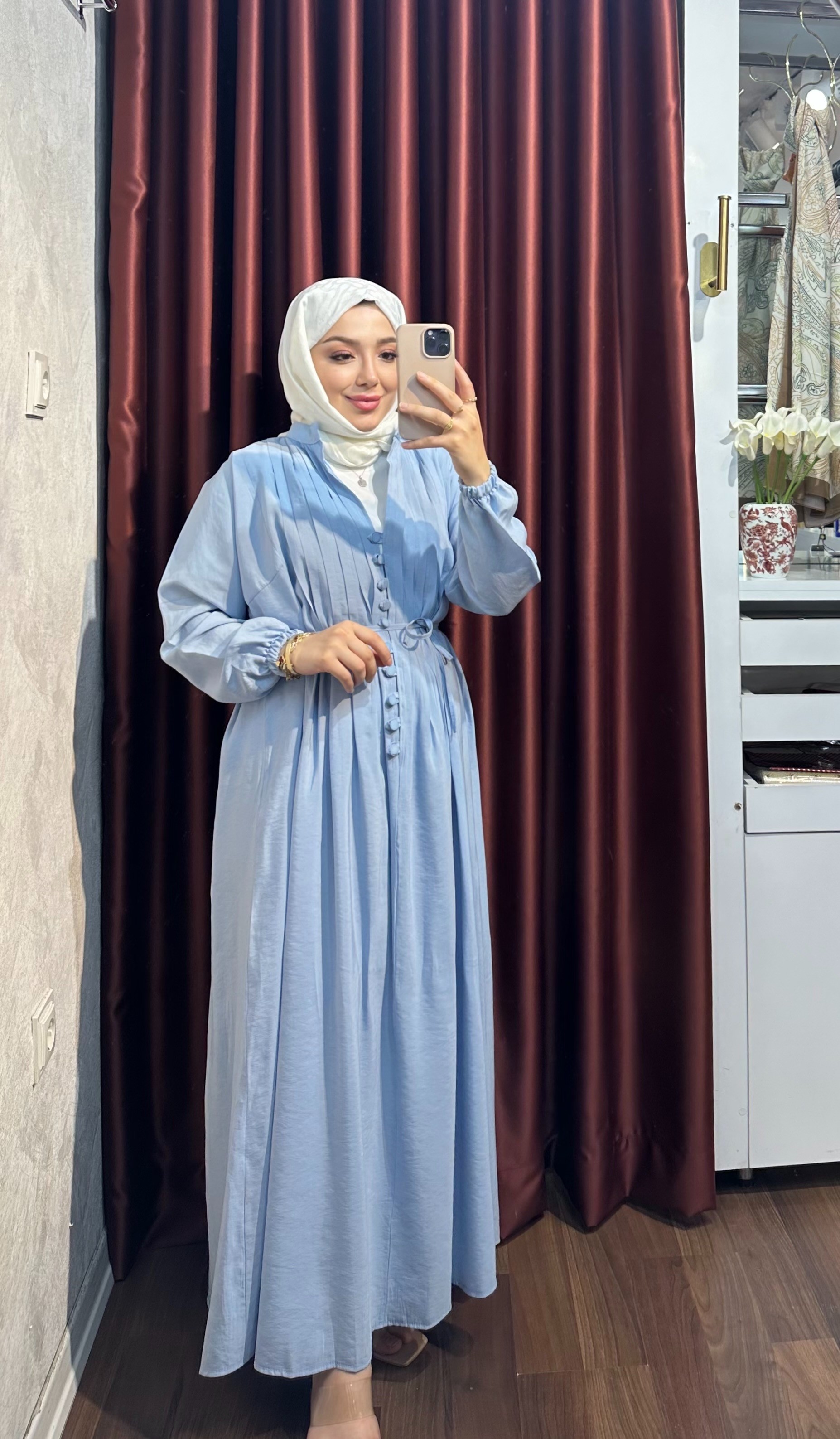 Bukre Pile Detay Elbise - Bebe Mavi