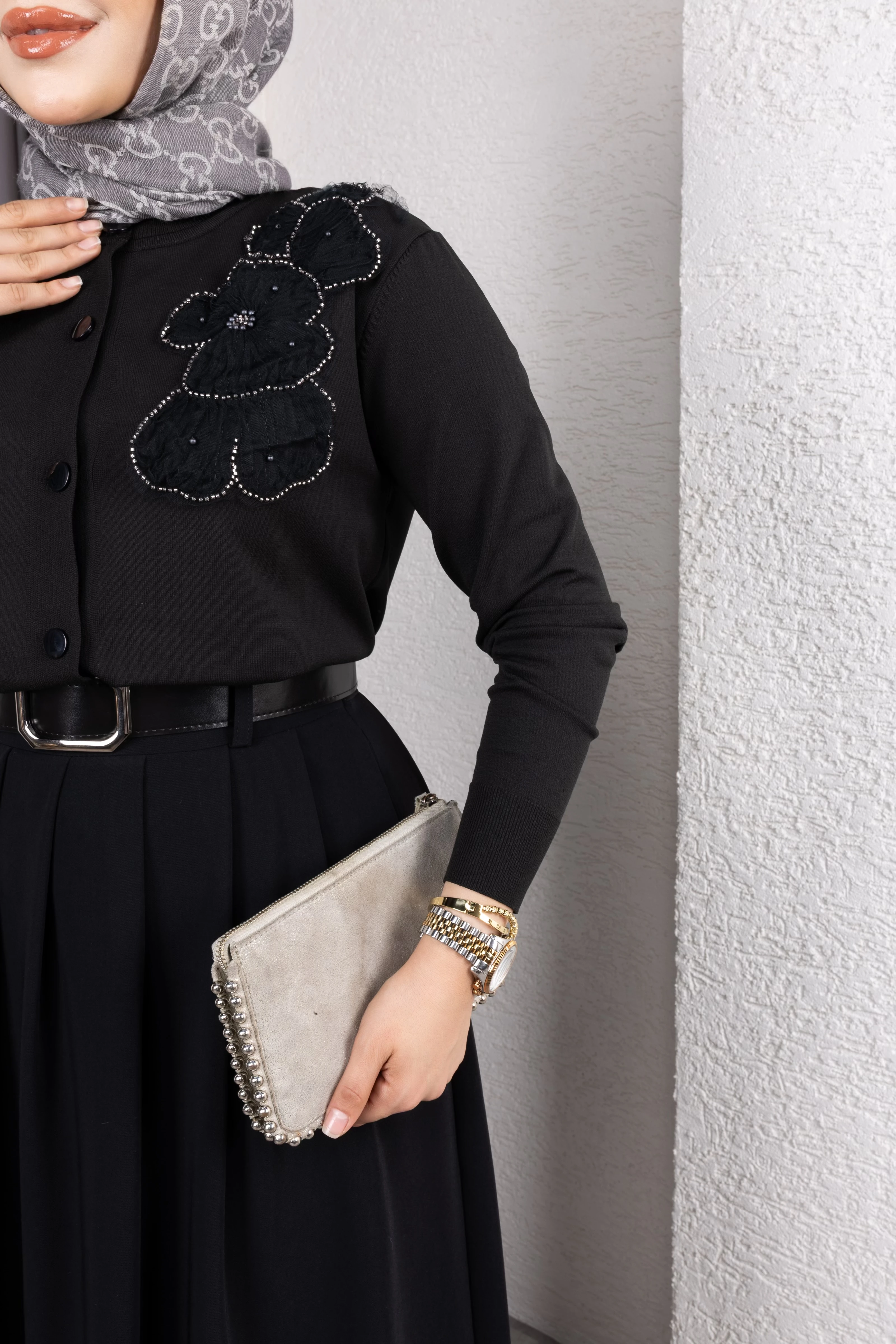 İşlemeli Merserize Hırka