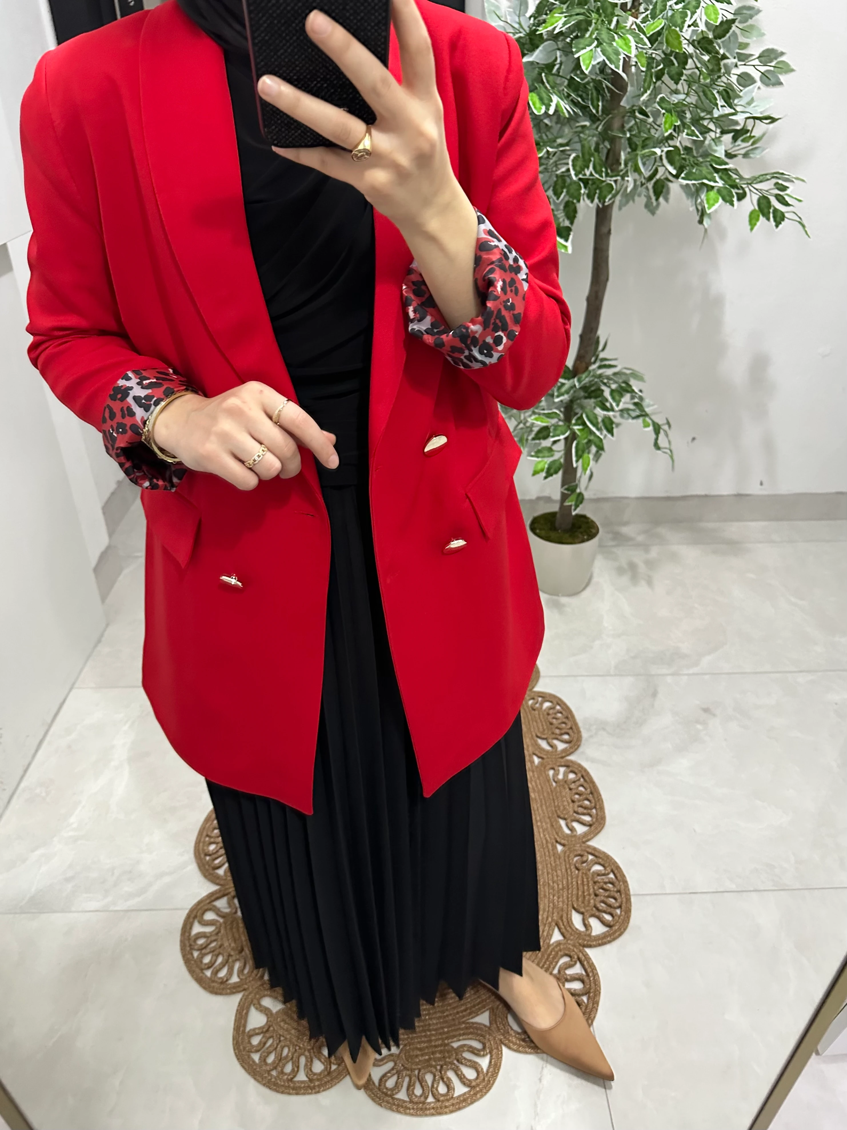 Leopar Astarlı Blazer Ceket