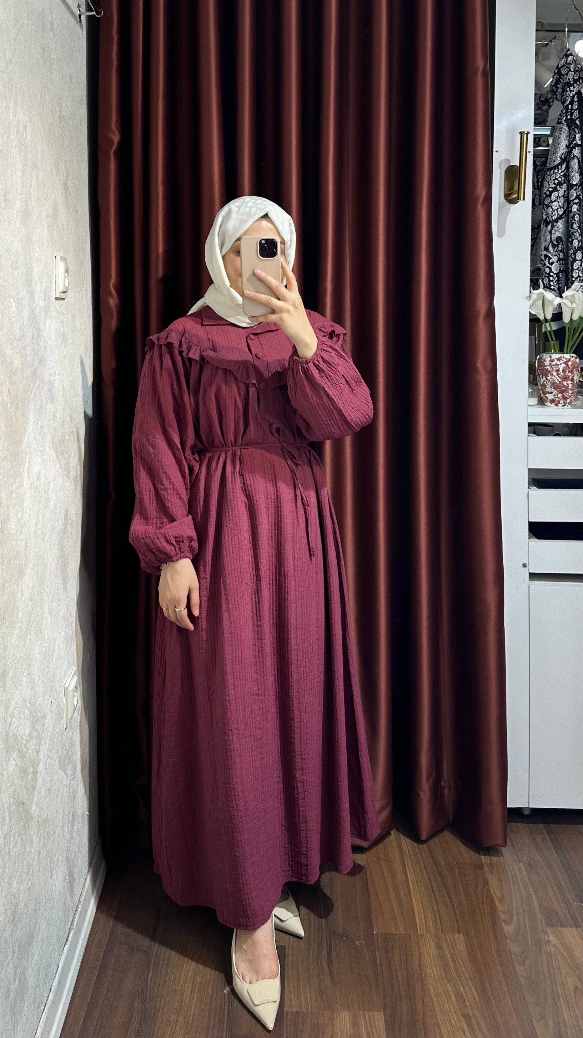 Çilek Pamuk Elbise - Bordo