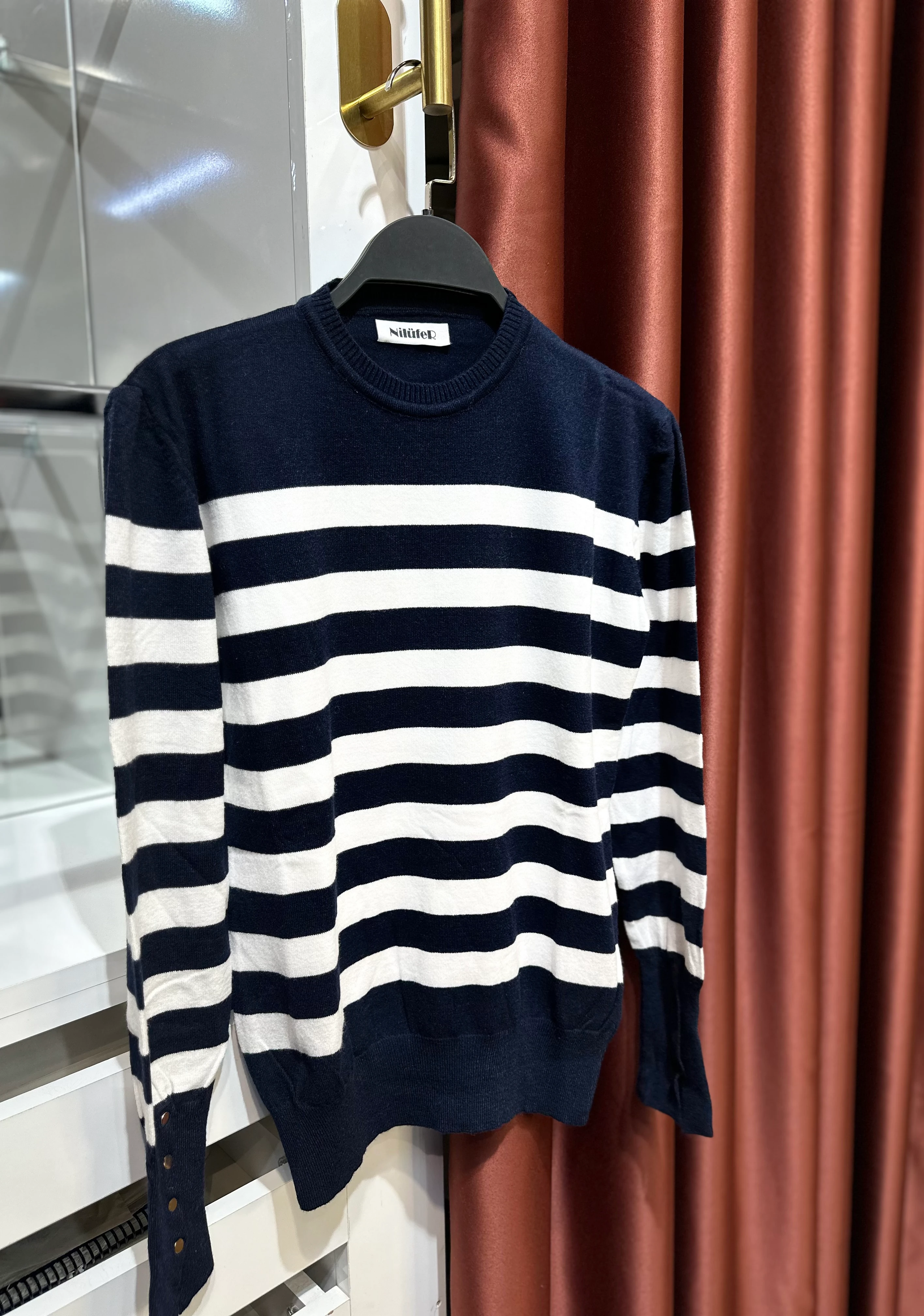 Çizgili Merserize Triko - Lacivert-Beyaz