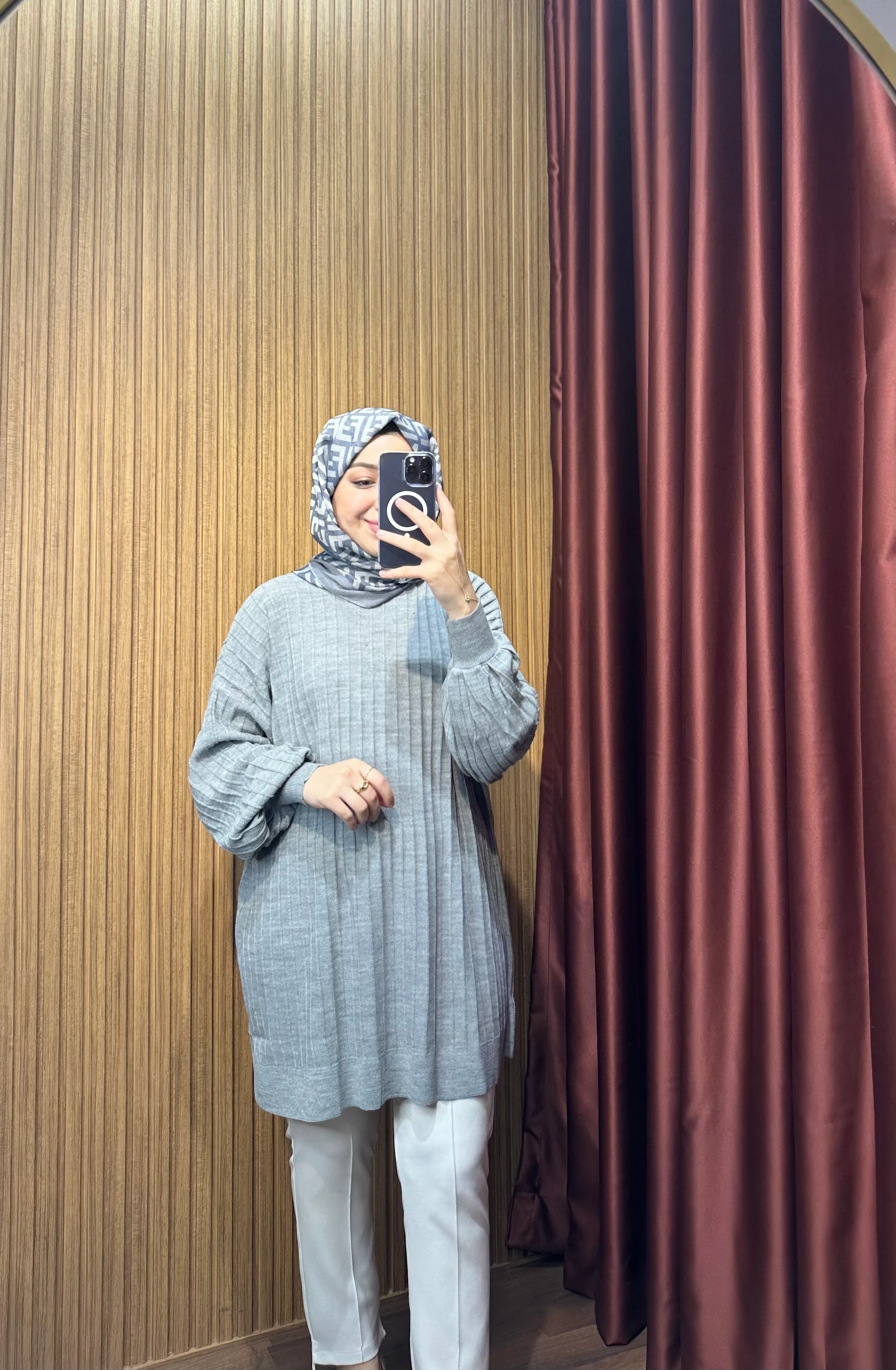 Örme Triko Tunik - Gri