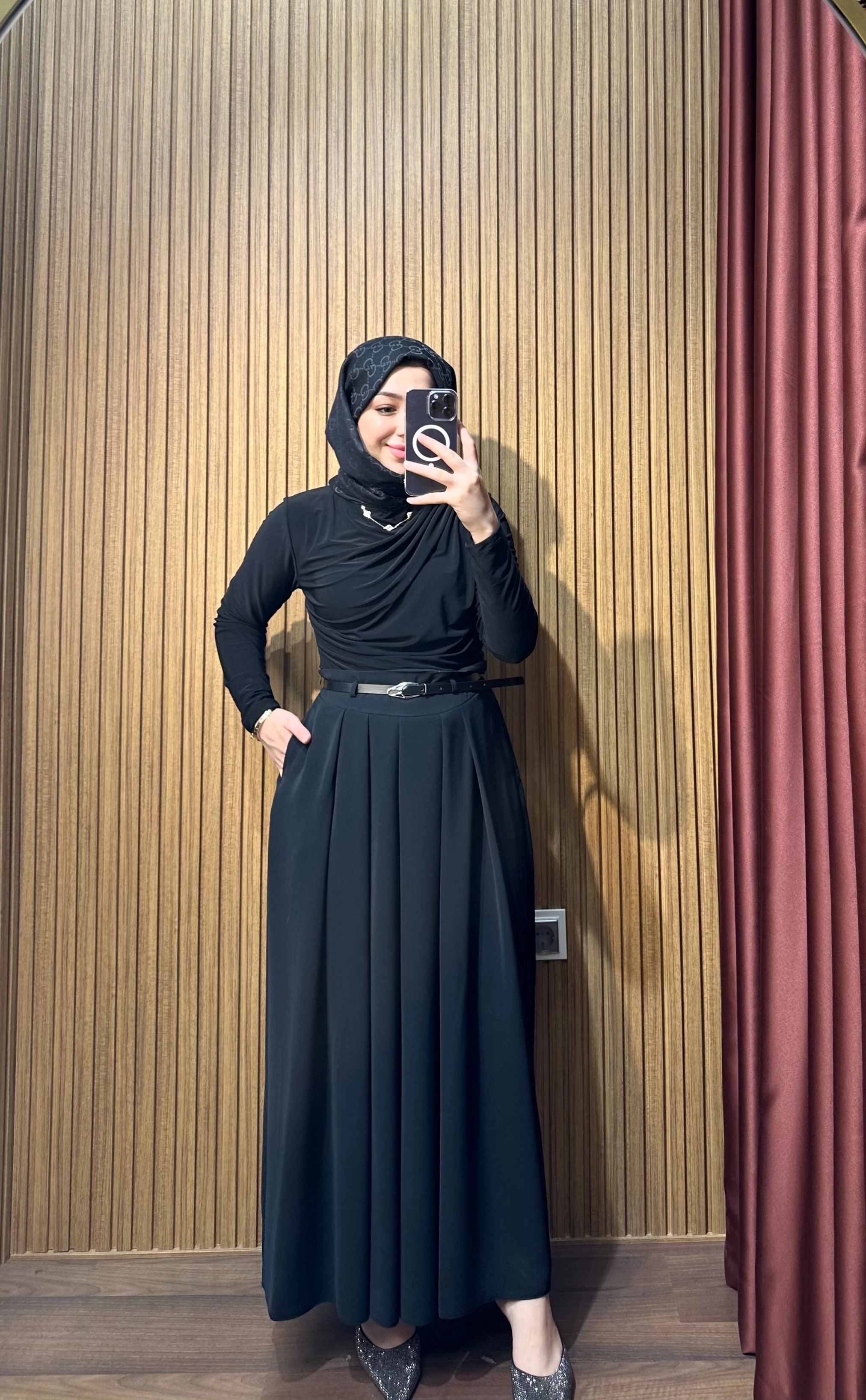 Dökümlü Krep Etek Pantolon - Siyah