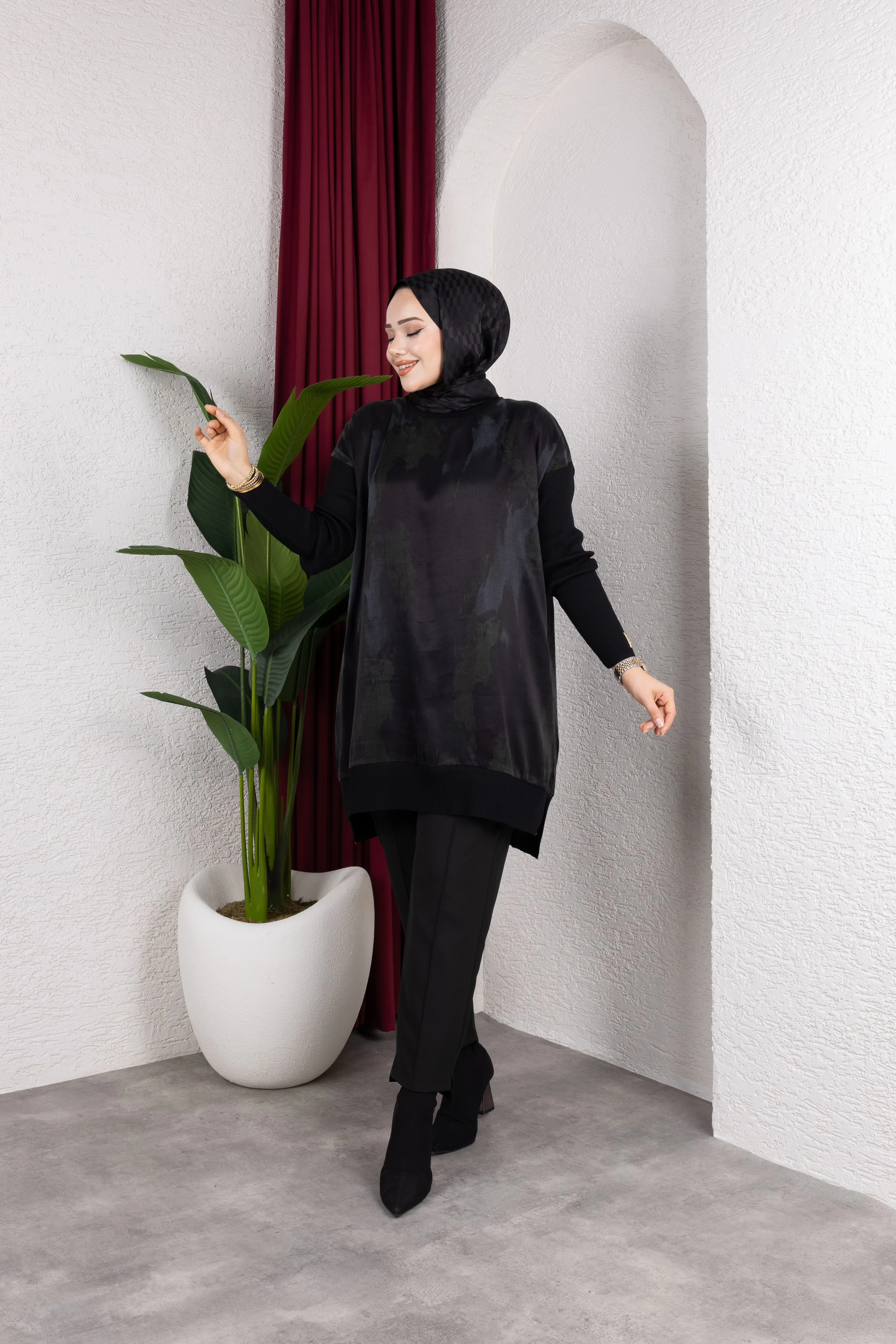 İpek Cupra Tunik - Siyah