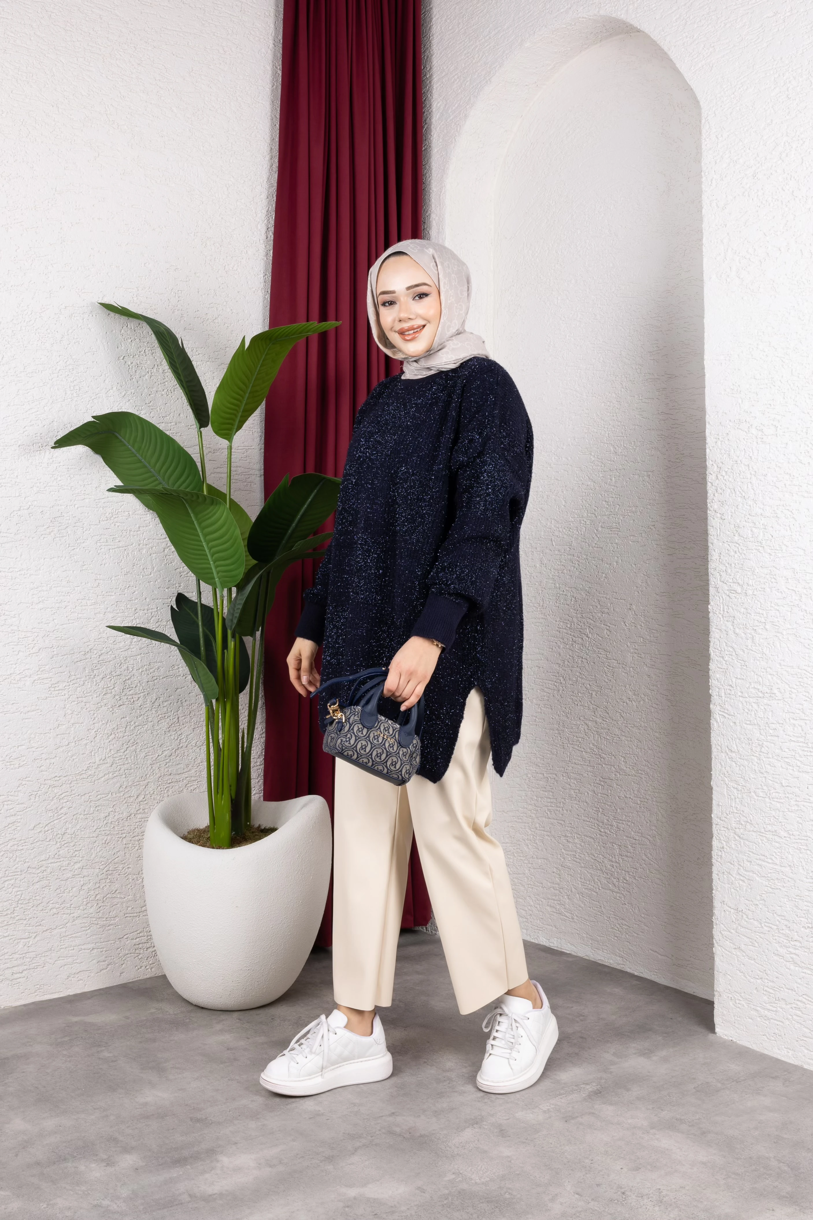 Desenli Simli Triko Kazak