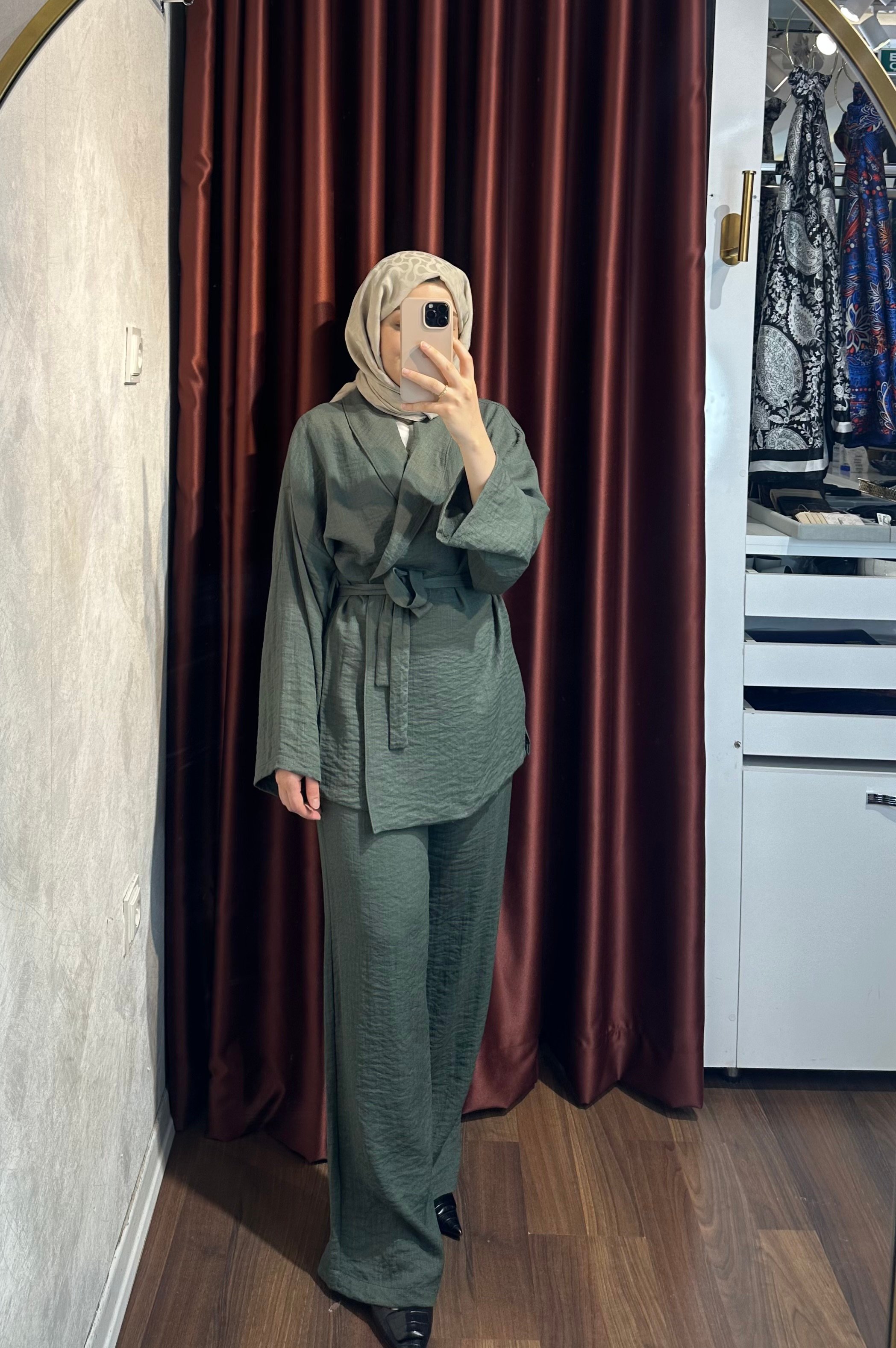 Bağlamalı Keten Takım - Yeşil