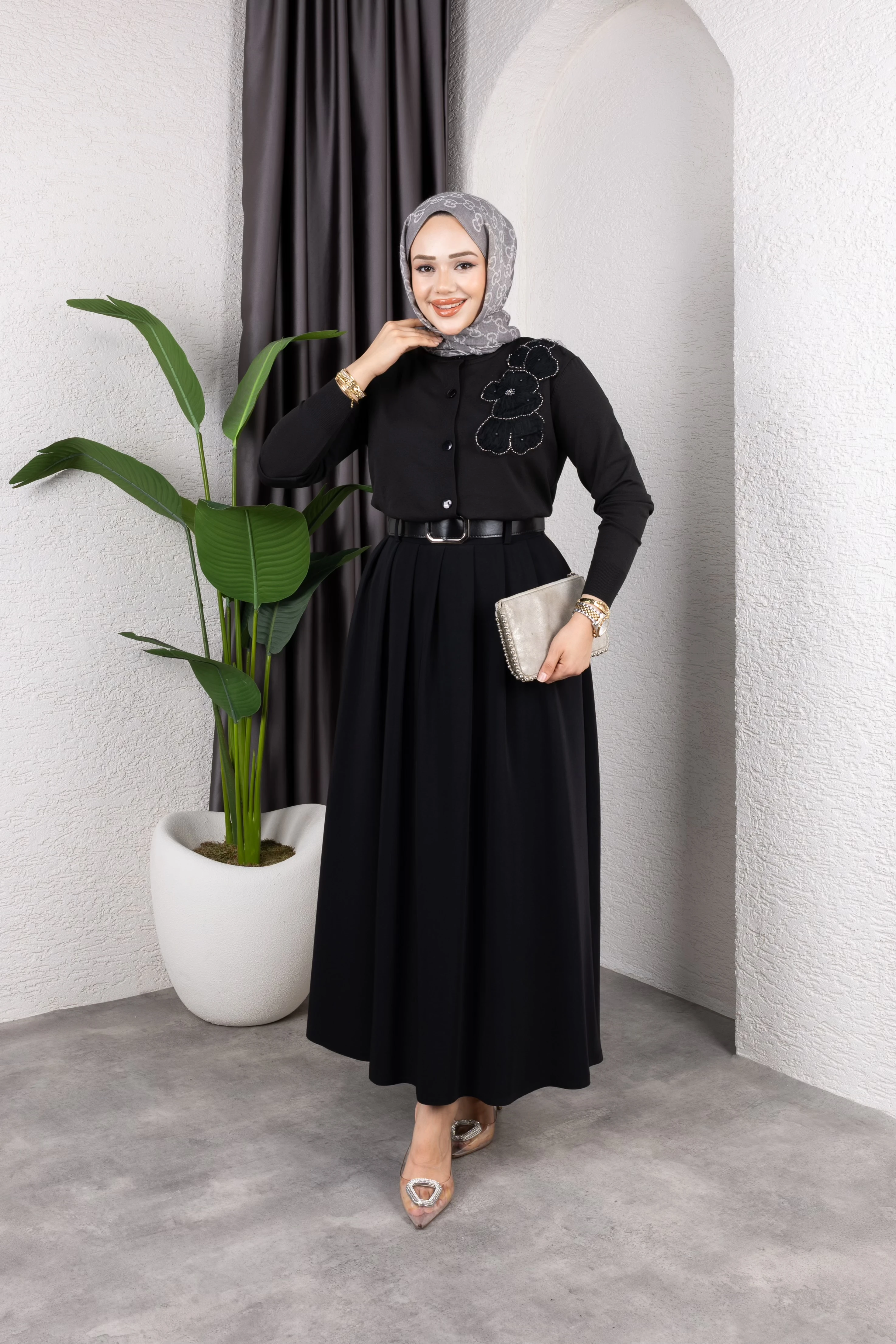 İşlemeli Merserize Hırka