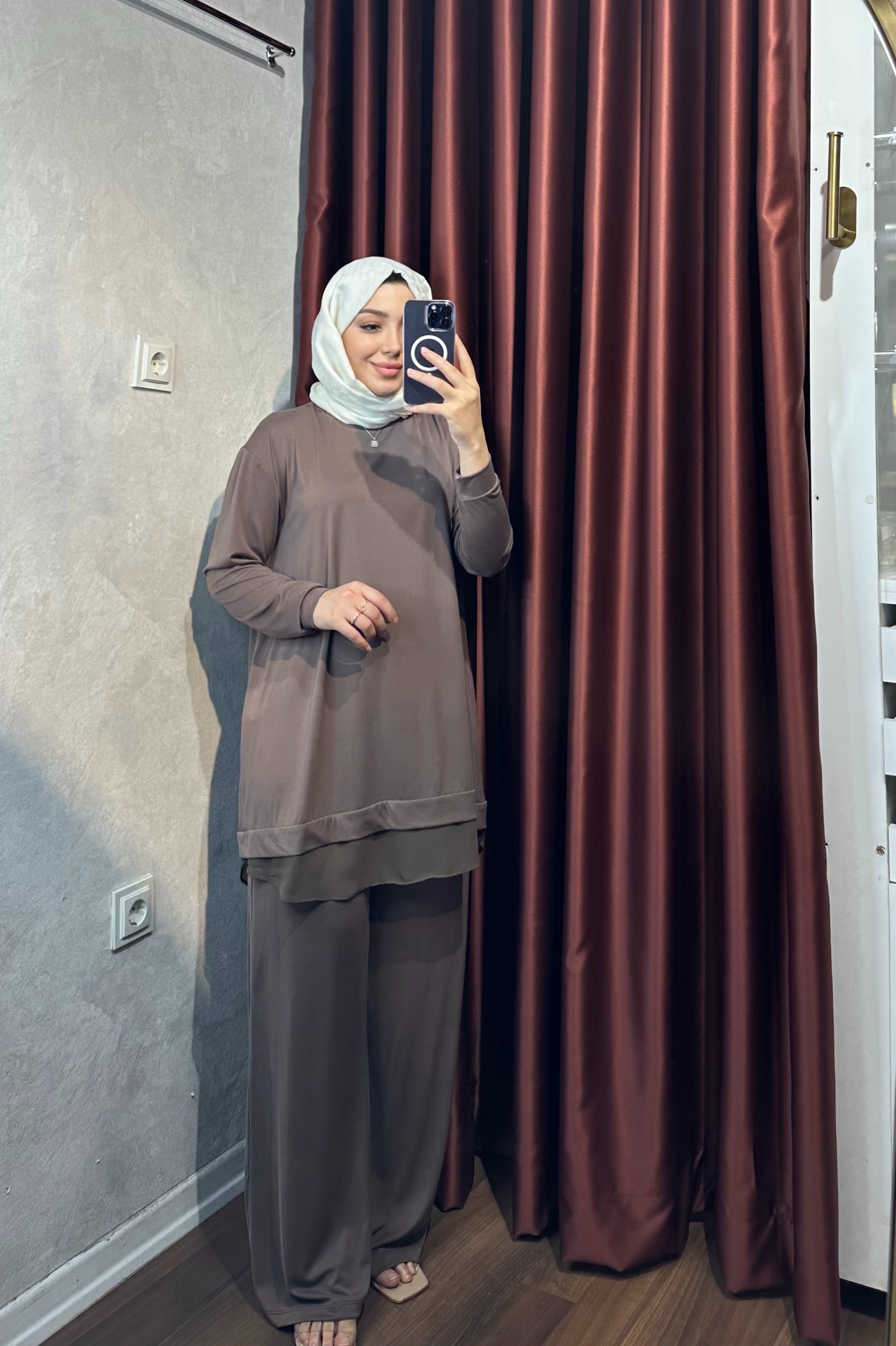 Tül Detay Oysh Takım - Kahve