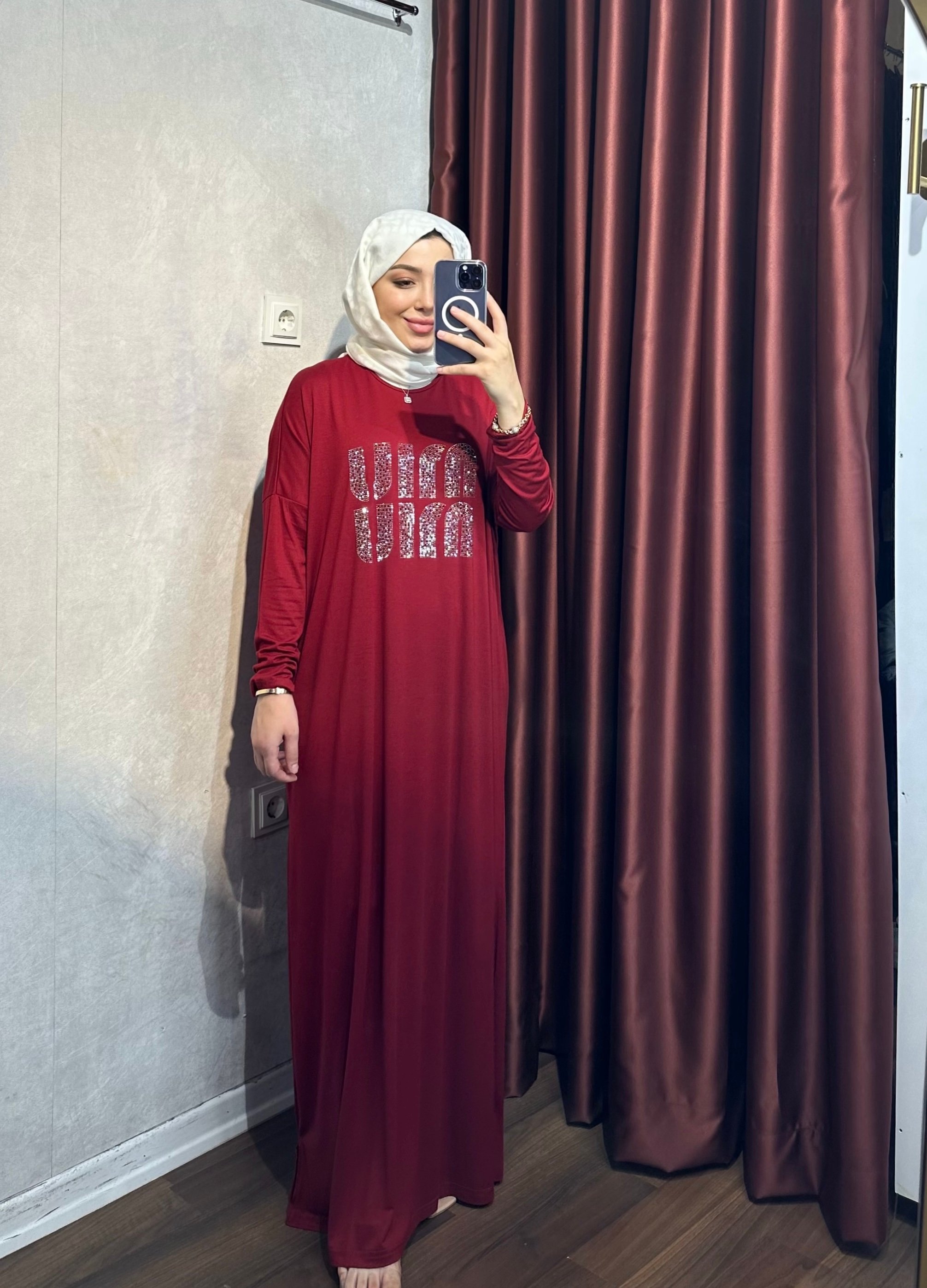 Miu Penye Elbise - Bordo
