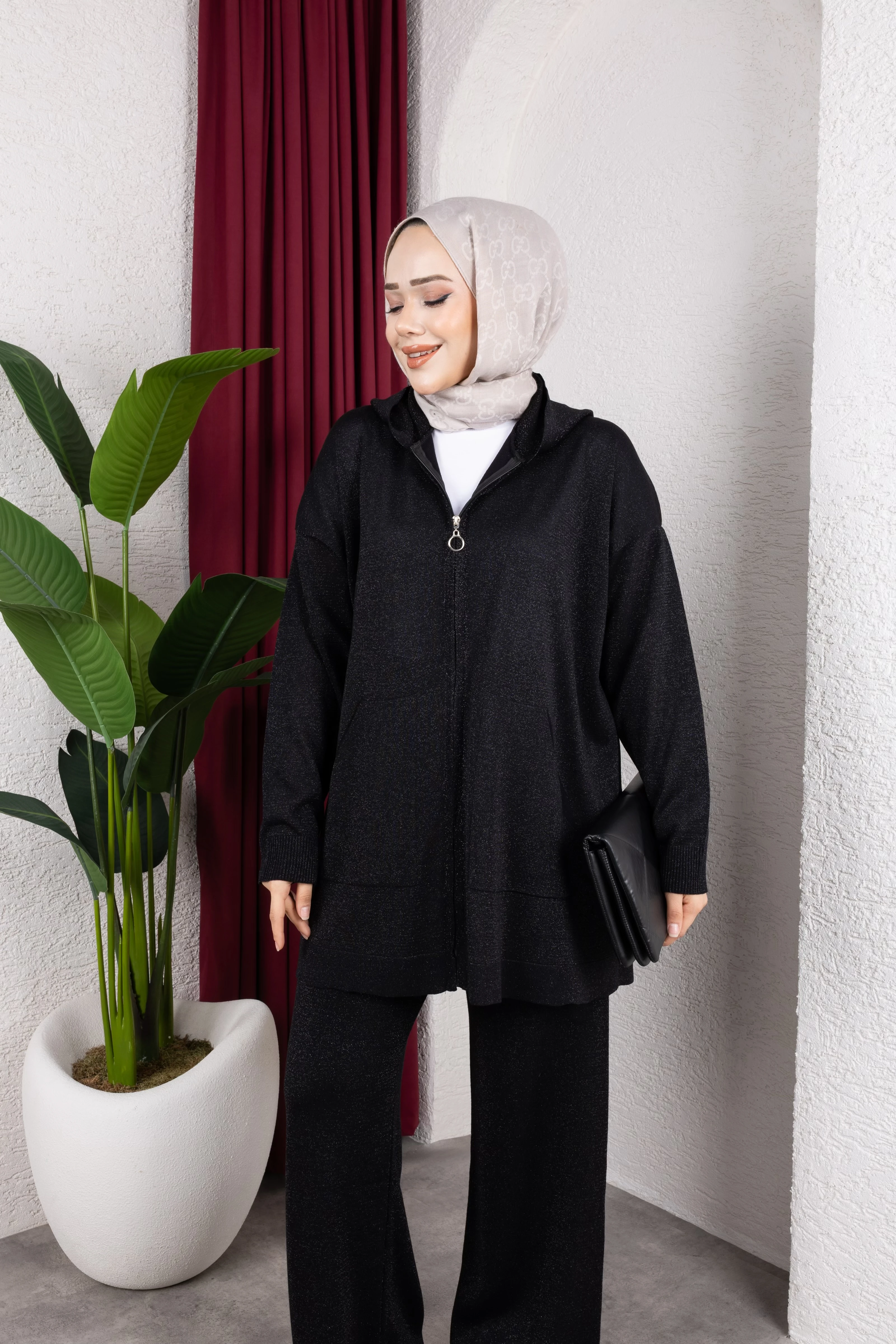 Simli Kapüşonlu Merserize Takım