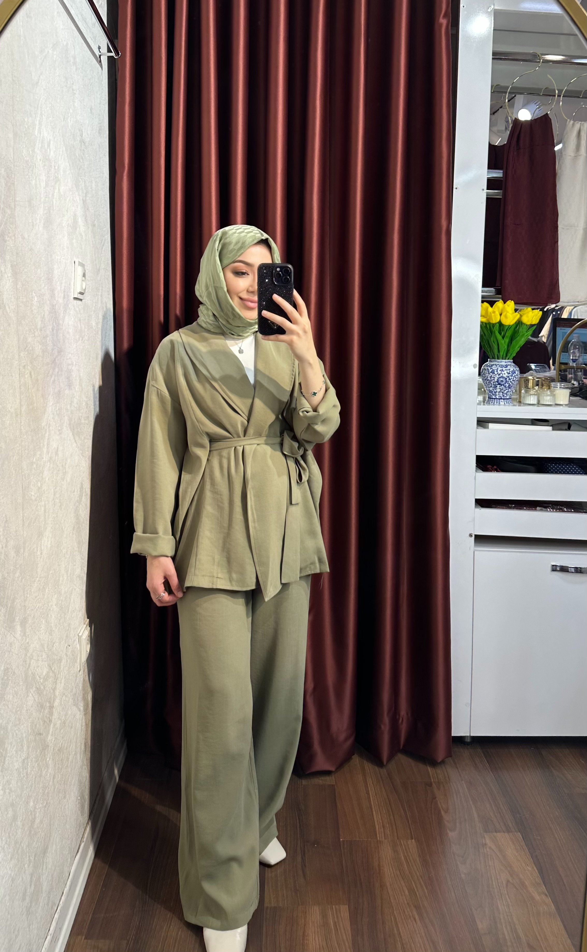 Kemer Detaylı Modal Takım - Olive