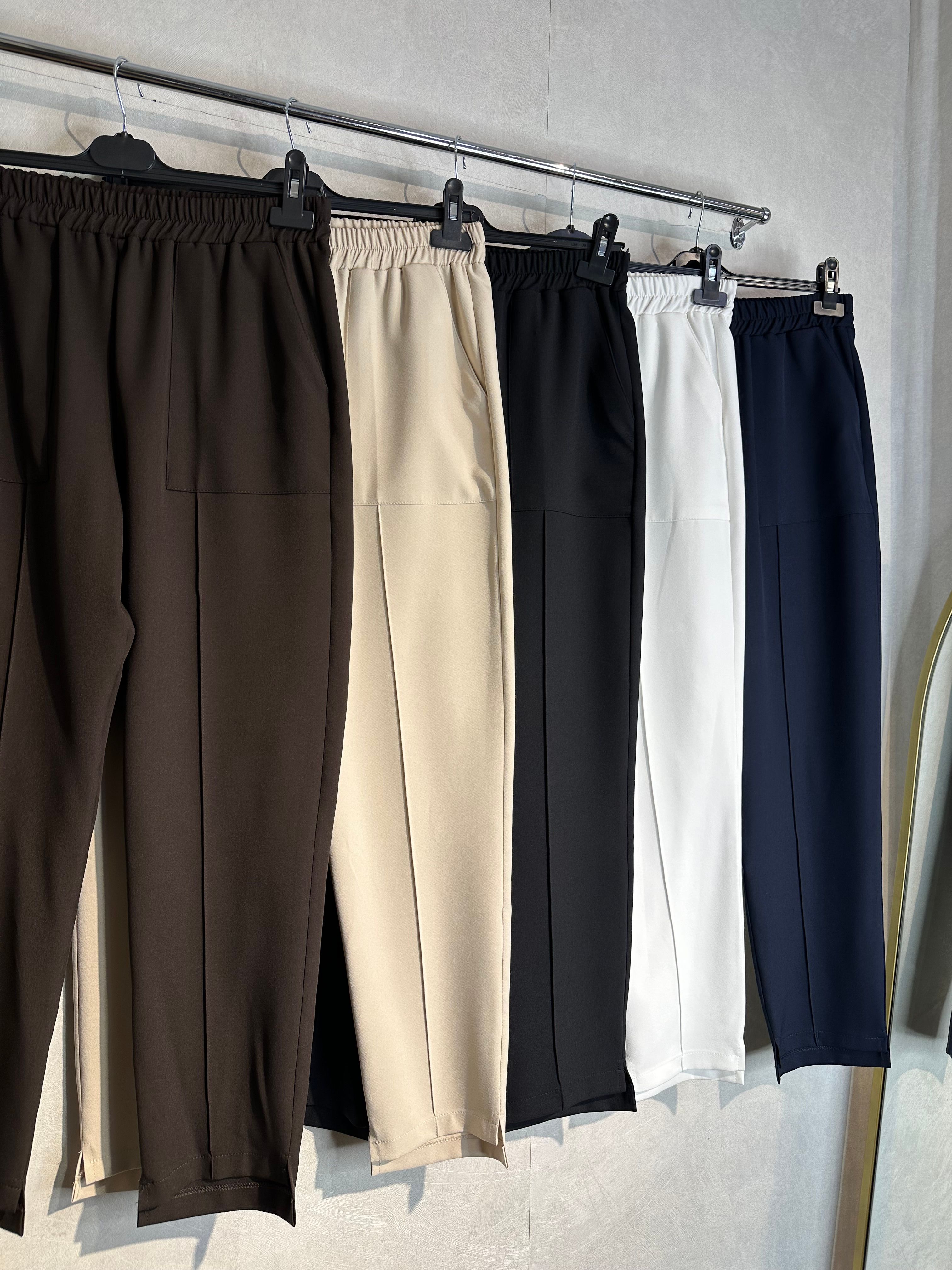 Yırtmaçlı Krep Pantolon - Siyah