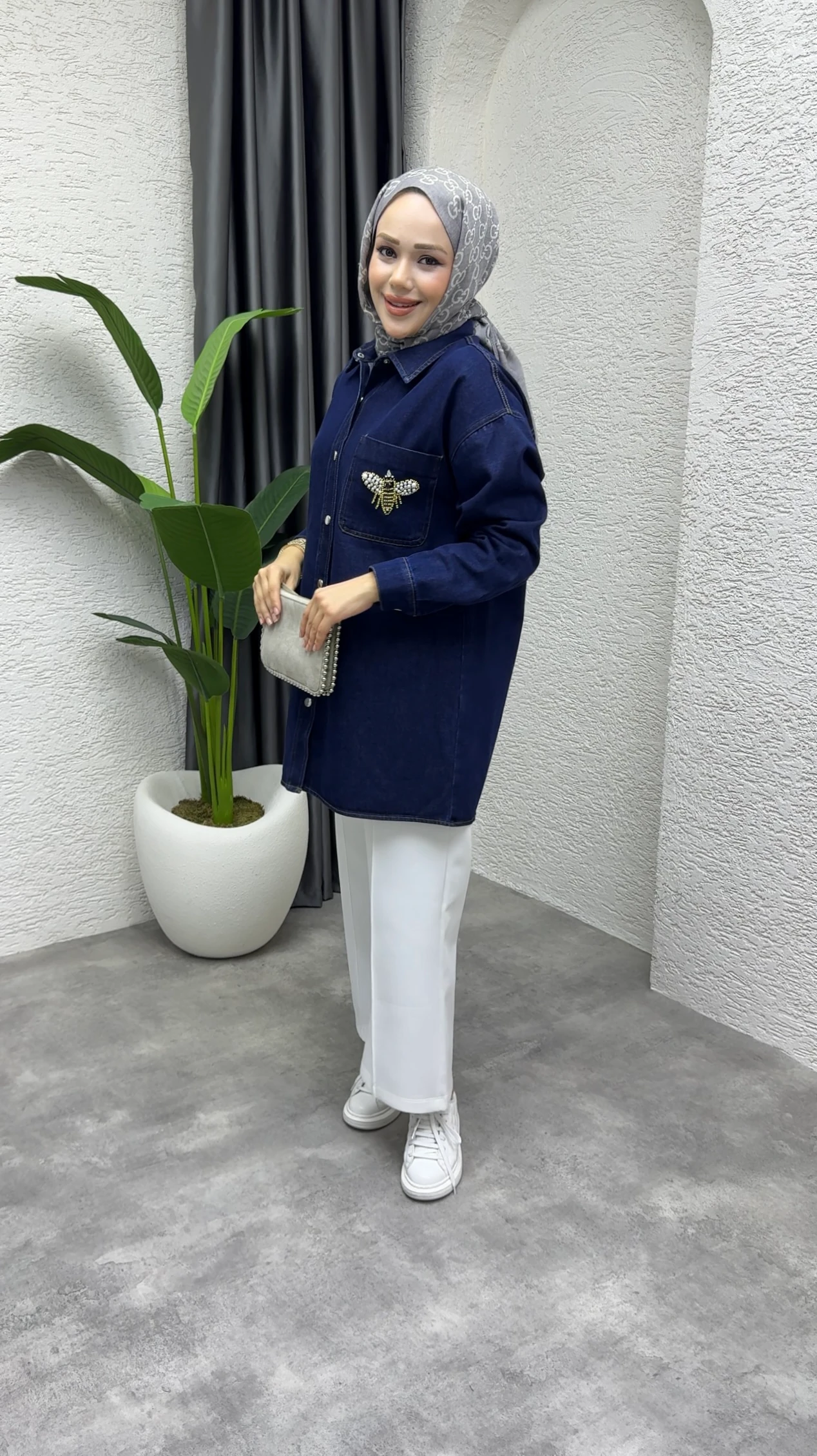 Arı Taşlı Denım Ceket - Koyu mavi