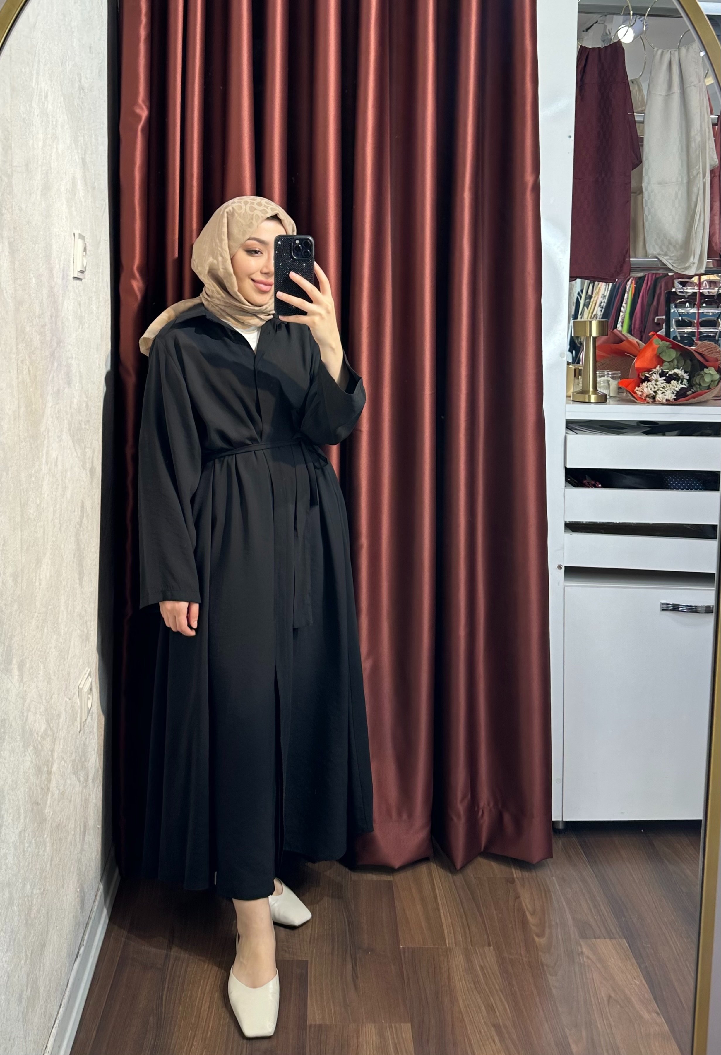 Basıc Düğmeli Gömlek Elbise - Siyah